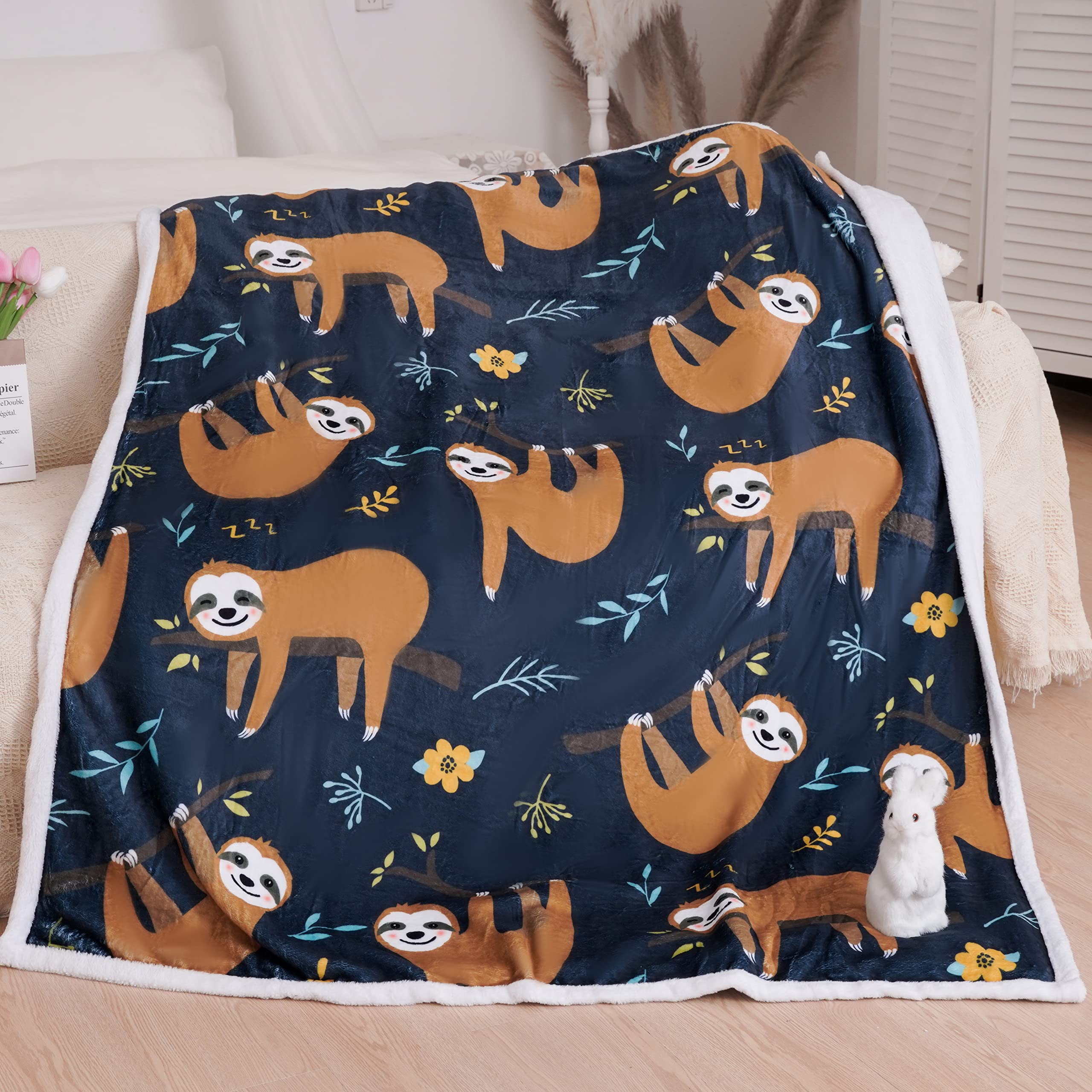 Blytheyes Sloth Blanket Throw Blanket Flannel Blanket Cute Kids Blanket Super Soft Flannel Sofa Blanket for Office, Bedroom, Travel, All Seasons 50 *