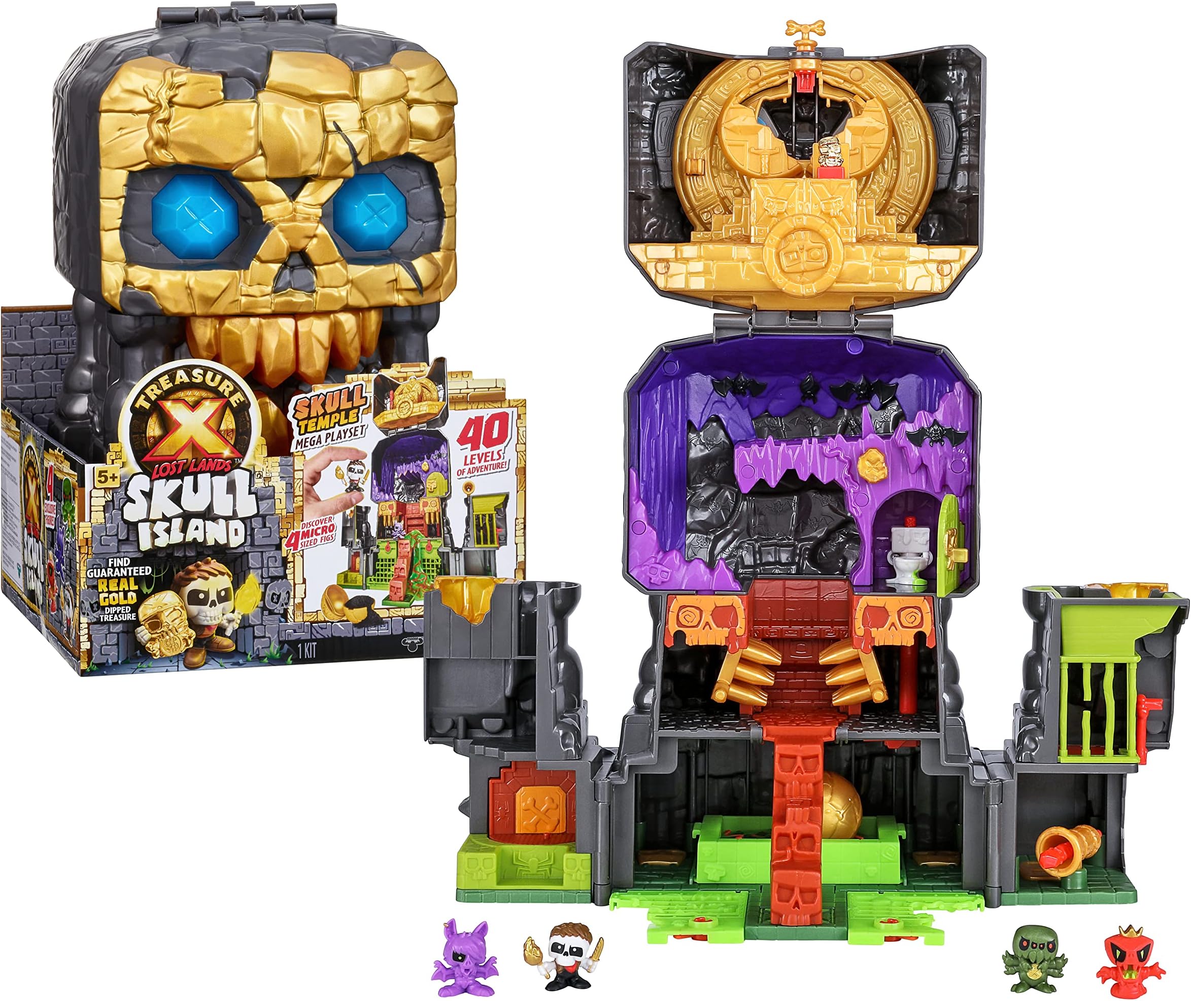 TREASURE X Lost Lands Skull Island - Skull Temple Mega Playset, 40 Adventure Levels, 4 Mini Action Figures, Overcome the Traps and Discover the Treasure with Guaranteed Real Gold Plating