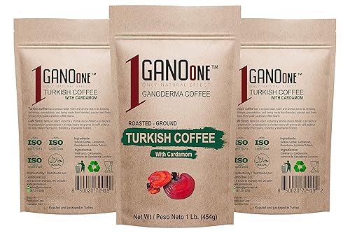 Miniatura 4 de GanoOne Café turco con cardamomo de grano medio incluye extracto de hongos Ganoderma Reishi mezcla especial sin azúcar 100% arábica resellable