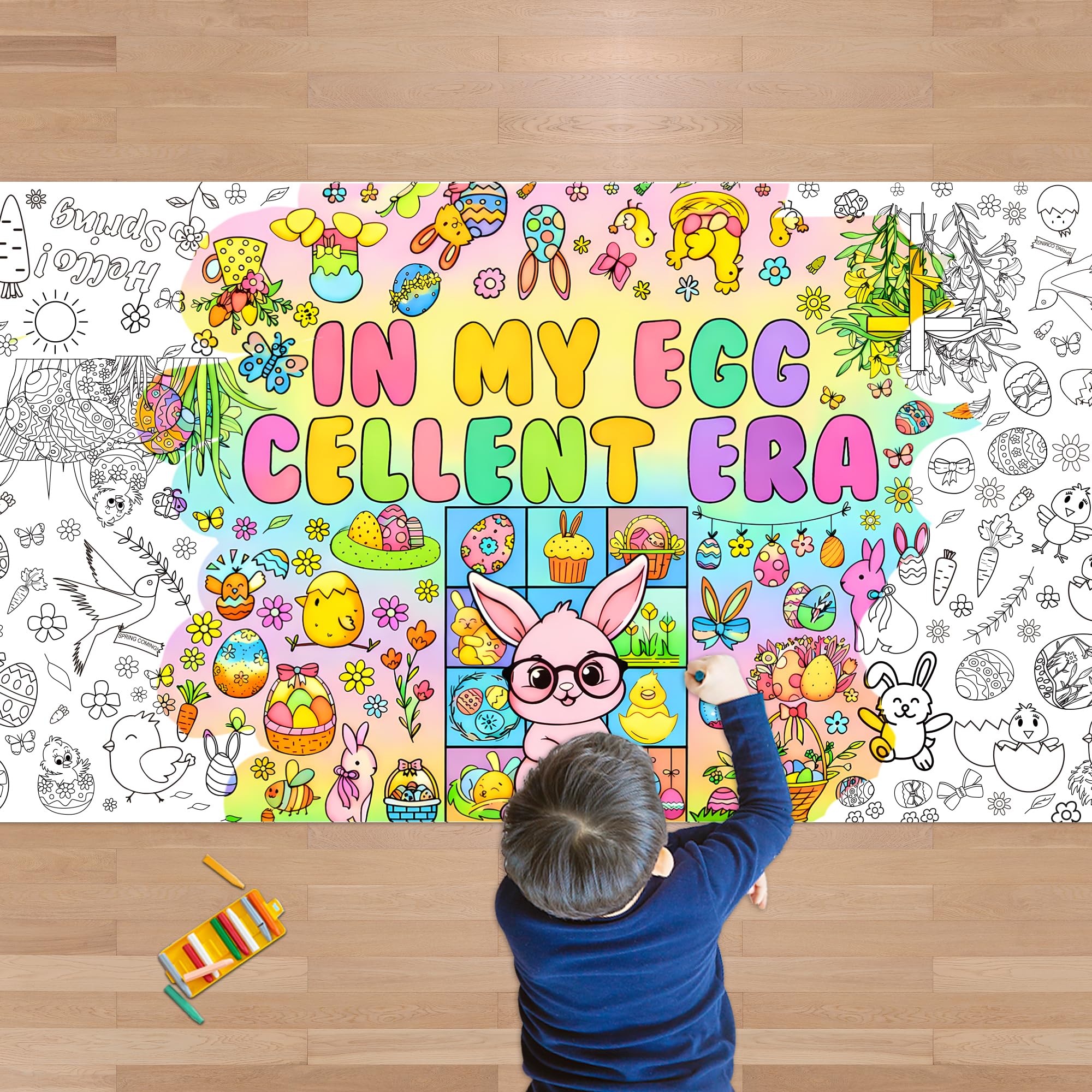 OHOME Easter Crafts for Kids - Easter Giant Coloring Poster/Tablecloth - 72×30 Inch Banner Kids Games Gifts Treats Activities Decor Party Decorations for Classroom School