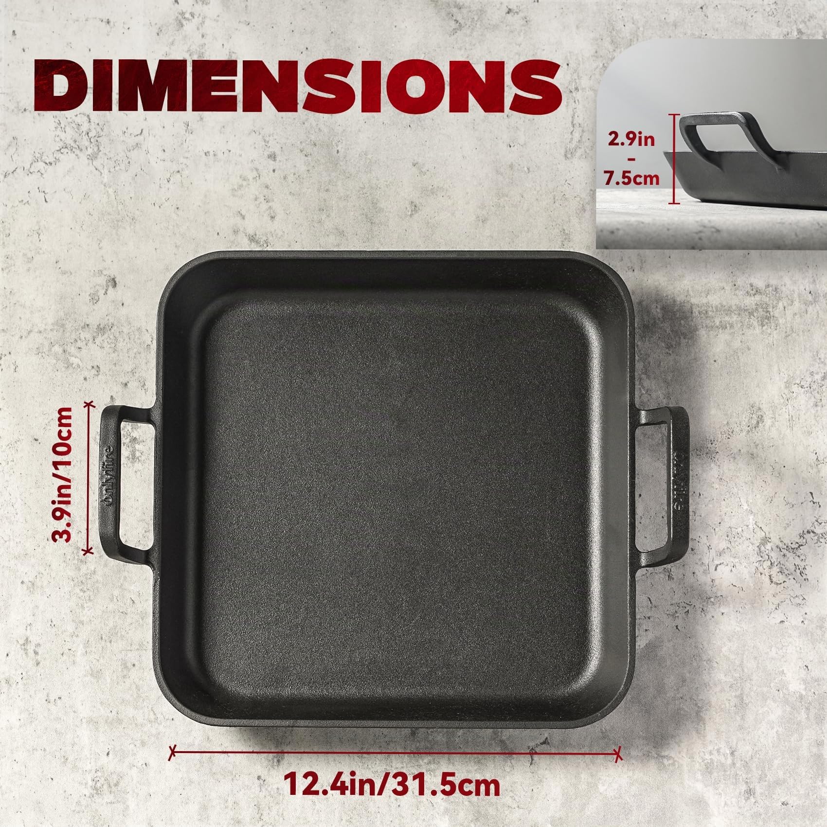 onlyfire Poêle en Fonte avec Poignée pour Barbecue, 31.5 x 31.5 cm, Plaque de Cussion pour BBQ, Poêles Gril Carrée, Accessoire pour Barbecue a Gaz, Charbon et Four