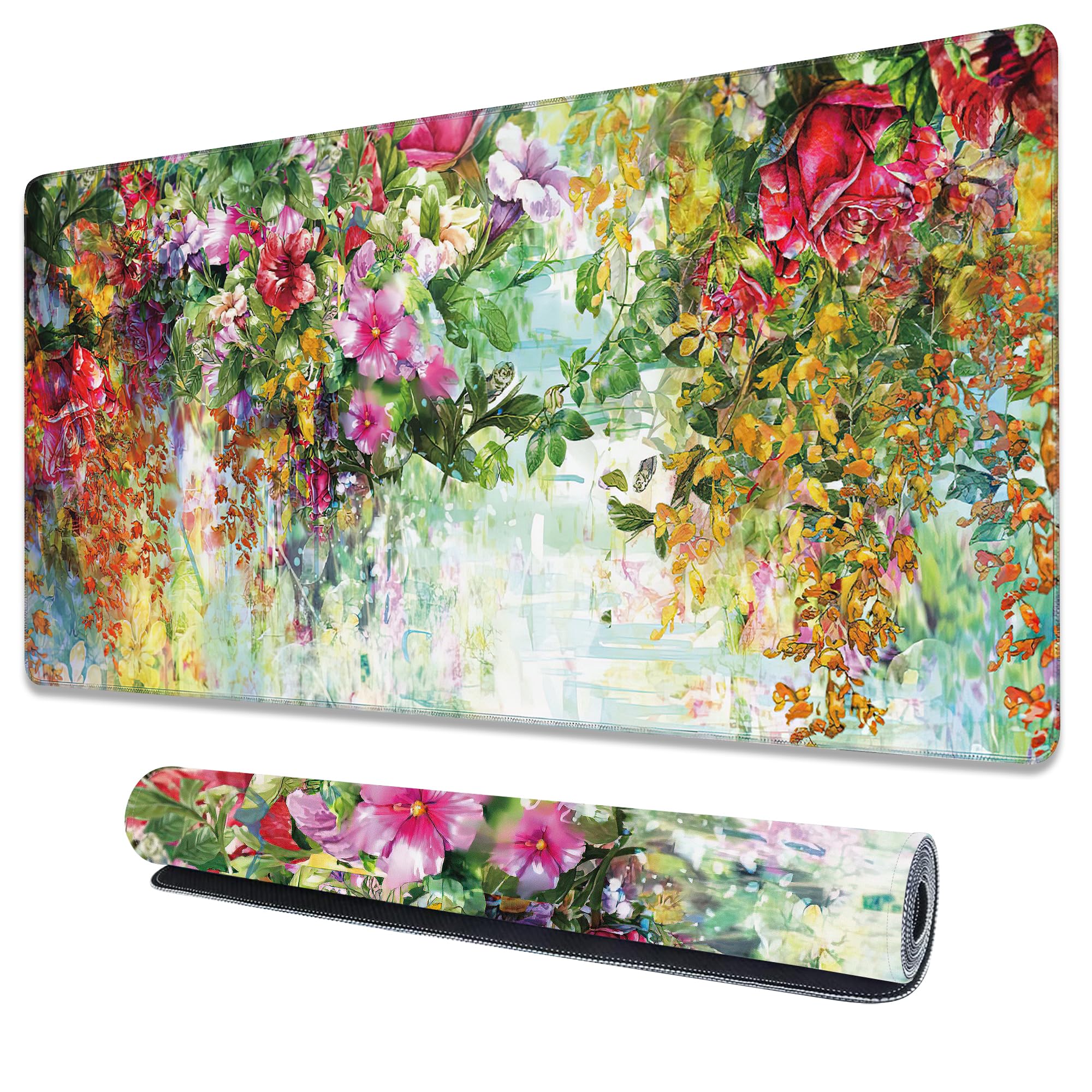 Uiaoiais Watercolor Flowers Extended Large Mouse Pad,Large Gaming Mouse Pad,Extended Big Desk Mat Keyboard Pad,Waterproof Non-Slip Desk Mat for Home