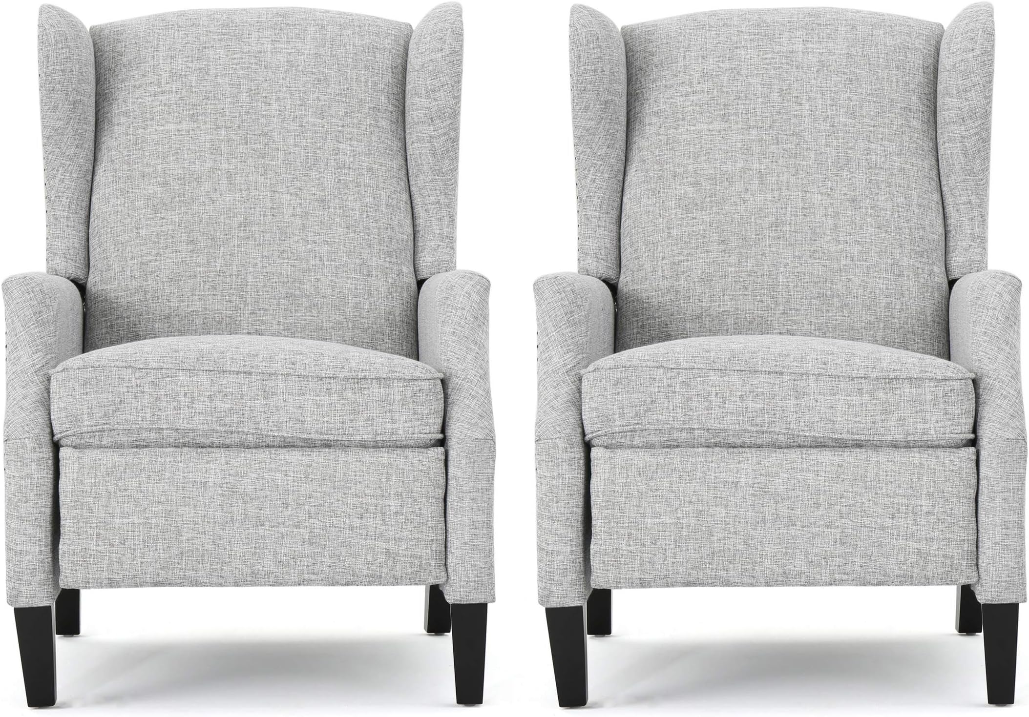 Christopher Knight Home Ellyn Fabric Recliner (Set of 2), Light Gray Tweed, Dark Brown