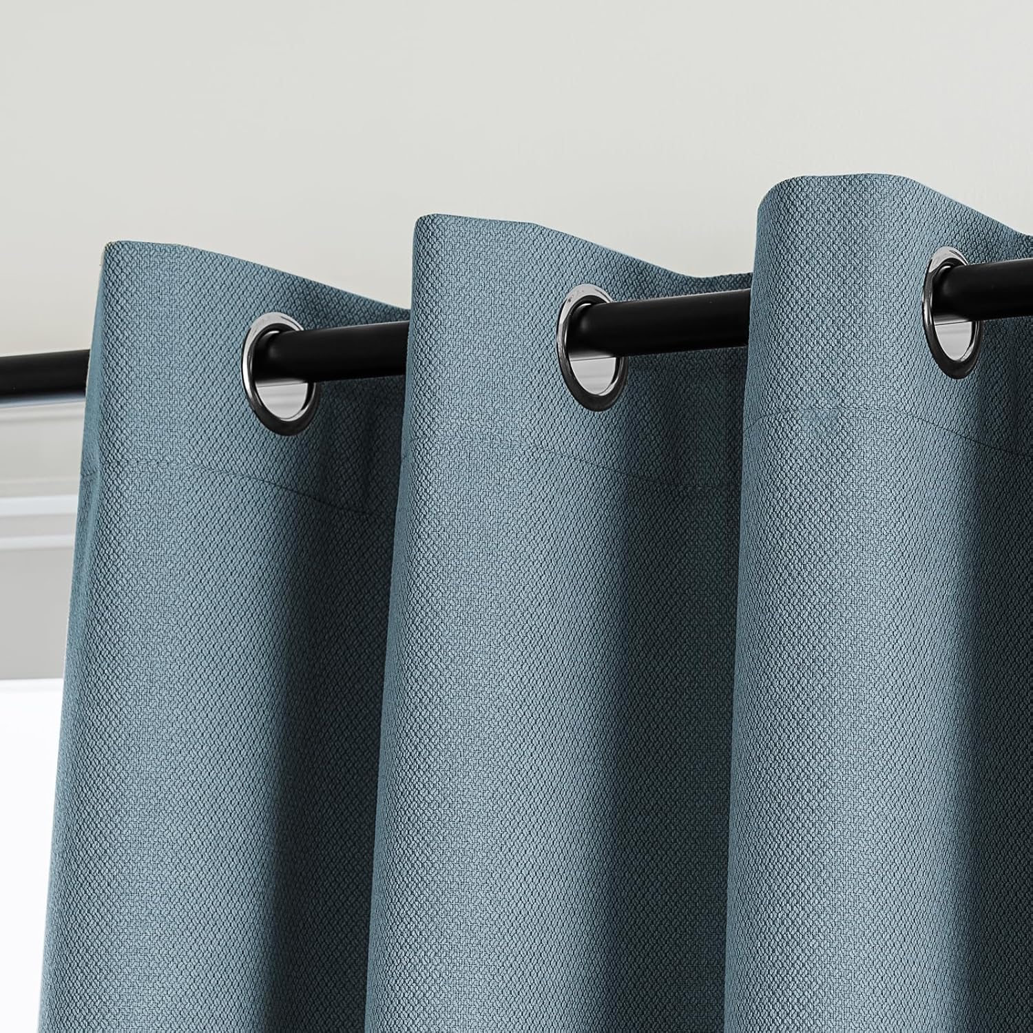 PrinceDeco 100% Blackout Curtains for Bedroom 63 Inches Long, Grommet Living Room Drapes, Thermal Insulated Blackout Curtains 2 Panels Set,Jacquard-Woven,55" W x63 L, Stone Blue