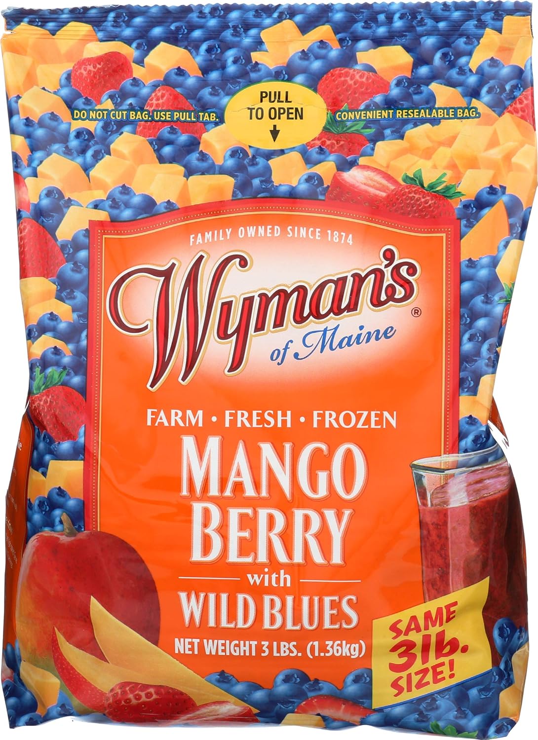 Wyman's Mango Berry Blues Frozen Fruit Blend 48 oz - Wild Blueberries, Strawberries & Mango for Smoothies