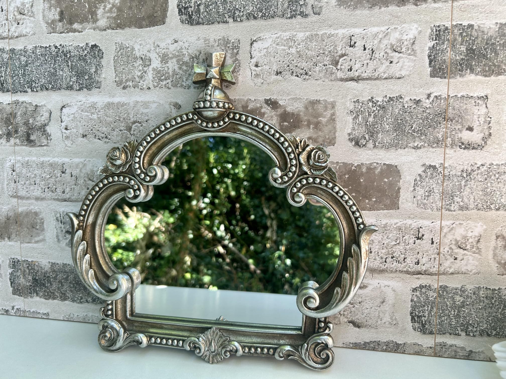 Maisonica Silver 30Cm Distressed Baroque Crown Wall Mirror - Shabby Chic