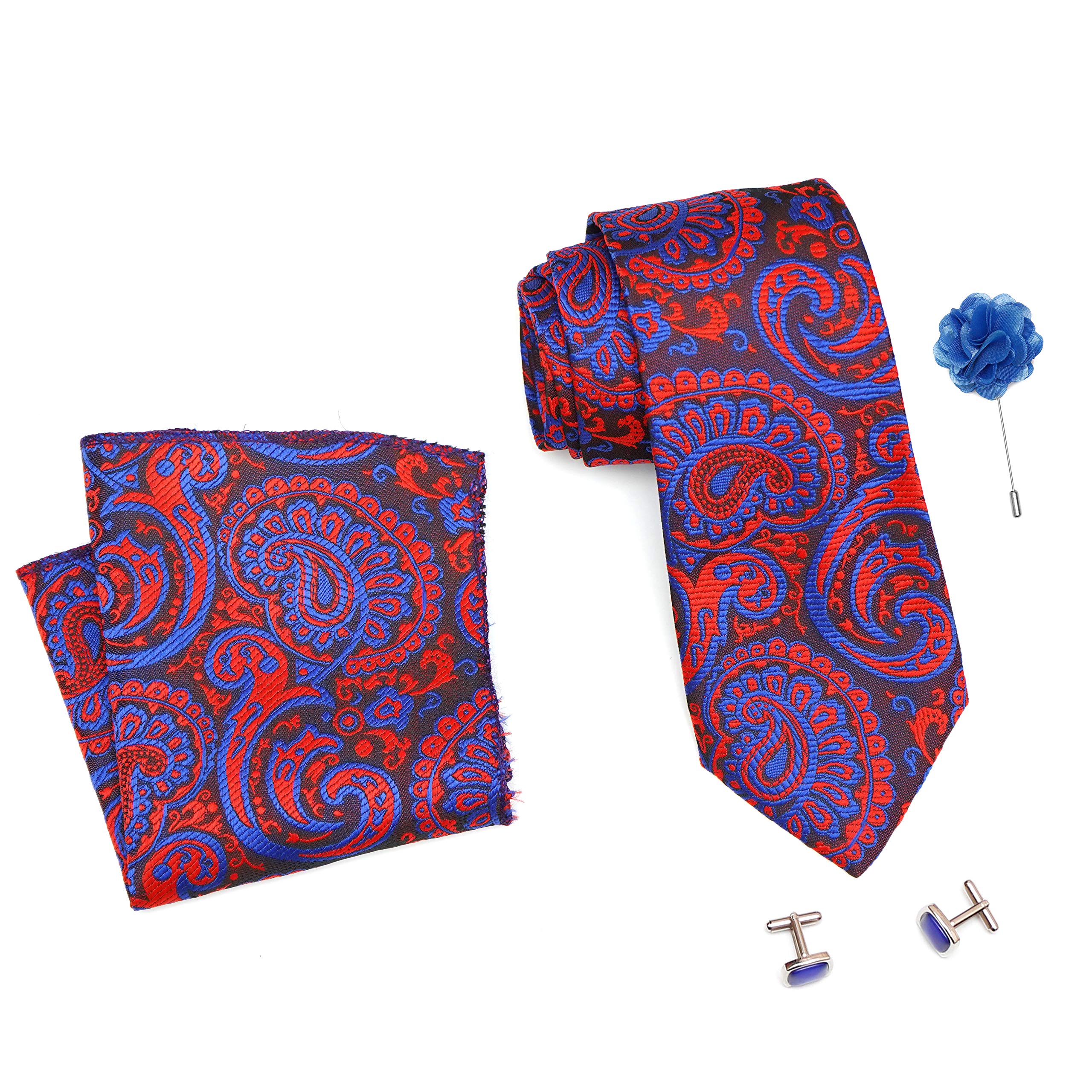 rizoro Tie for Men – Plaid Silk Neck Ties Set with Cufflinks Flower Pin, Pocket Square & Black Gift Box, Combo Necktie Sets for Office Wear, Formal Suits & Weddings (0, AMBI5RB)-picture-21