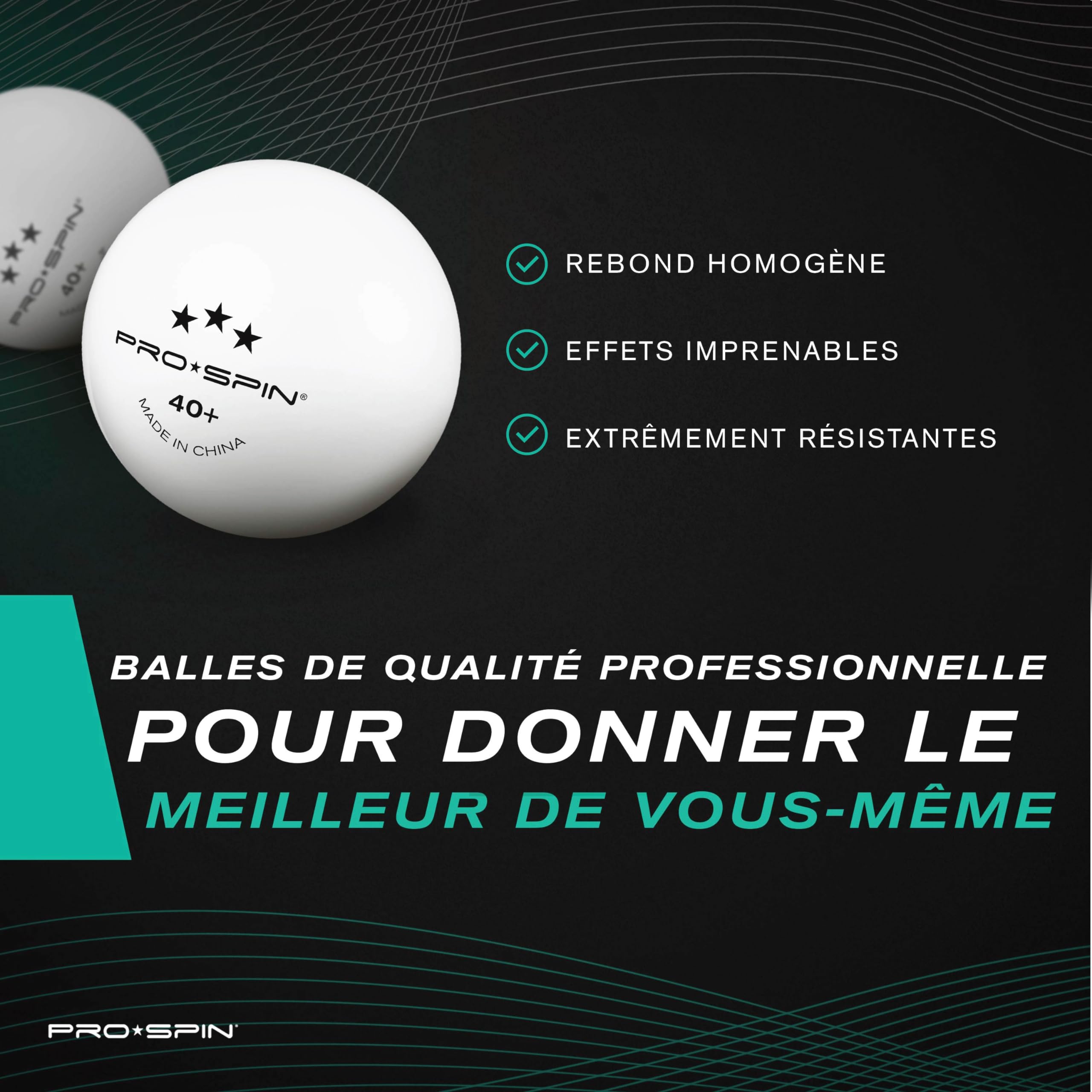 PRO-SPIN Balles de Ping-Pong – 3 étoiles, approuvées ITTF | Balles en ABS 40+ de Haute qualité pour Tennis de Table Professionnel, pour Jeu en intérieur et en extérieur