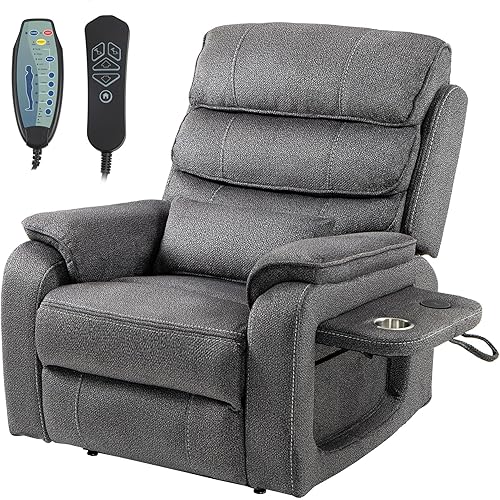 Power Lift Recliner Chair for Adults Elderly Lay Flat Velvet Recliners with Massage Heating, Extended Footrest, Wireless Charging Device, USB Ports, Cup Holder, Lumbar Pillow
