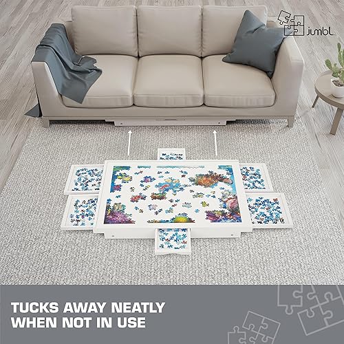 Miniatura 6 de Jumbl Mesa de rompecabezas de 1500 piezas con cubierta, tablero de rompecabezas de 27 x 35 pulgadas con patas, 6 cajones de almacenamiento y