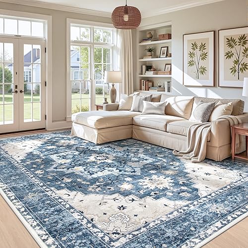 Miniatura 29 de Alfombra de Área 5x7 Alfombras Vintage: Alfombra Medallón Lavable para Interiores de Pelo Bajo Desgastada Alfombra de Piso Alfombras de Acento Retro