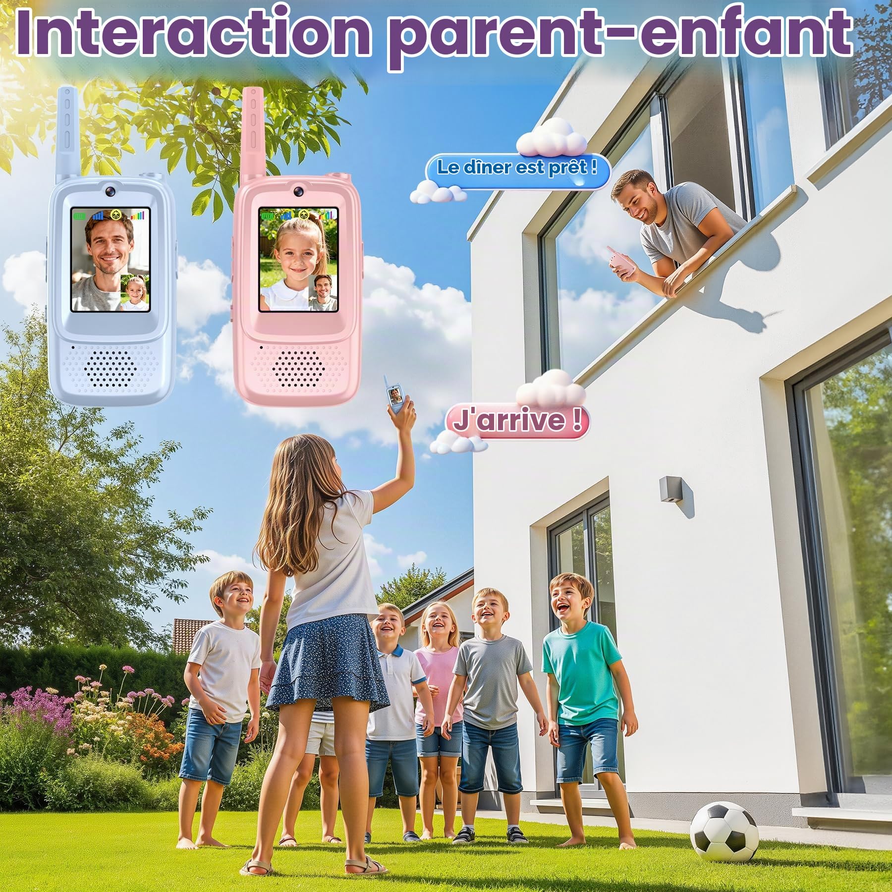 Pourbibi Talkie Walkie Enfants,Talkie Walkie Vidéo, Portée de 400 Mètres et 4 Effets Vocaux,Jouet pour les Enfants de 3 à 12 Ans, Idéal pour les Activités de Plein Air et le Camping, Haute Performance