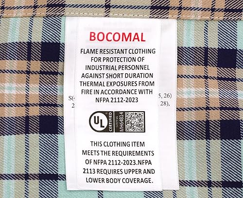 Miniatura 43 de BOCOMAL Camisas FR para hombre, resistentes al fuego, peso ligero, NFPA2112, camisa de soldadura ignífuga, acabado repelente al agua y al aceite