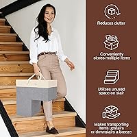 Vista 4 de SAM AND MABEL Cesta de almacenamiento para escaleras, material de lino de alta calidad, ligero y resistente, plegable, 16 pulgadas de largo x 10