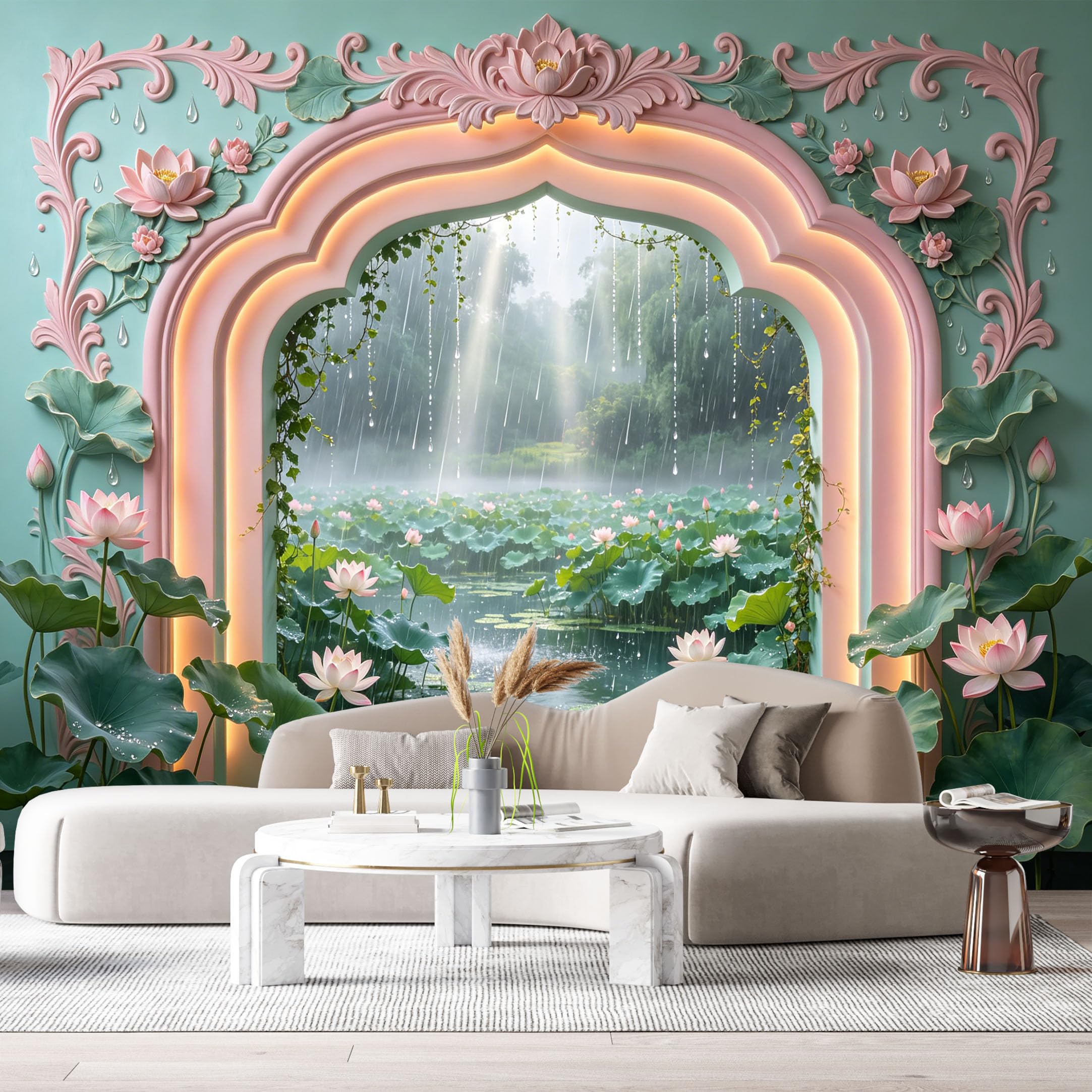 Custom Size Wall Murals Lotus Flower Garden Pond Forest 3D Trompe L'Oeil SelfAdhesiveWall Fabric Removable Wallpaper Wall Decor for Living Room Bedroom Bathroom