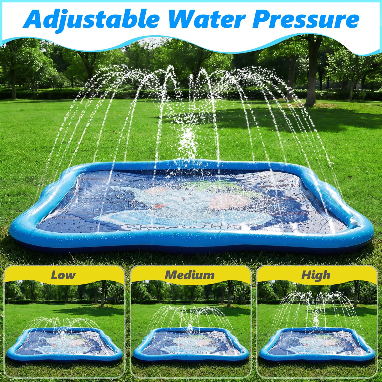 Luxfero Splash Pad,210 cm Tapete de Juegos de Agua,Almohadilla para Rociadores,Almohadilla para Aspersor para Niños y Perros,Juegos de Agua para Exterior para Actividades Aire Fiesta Playa Jardín
