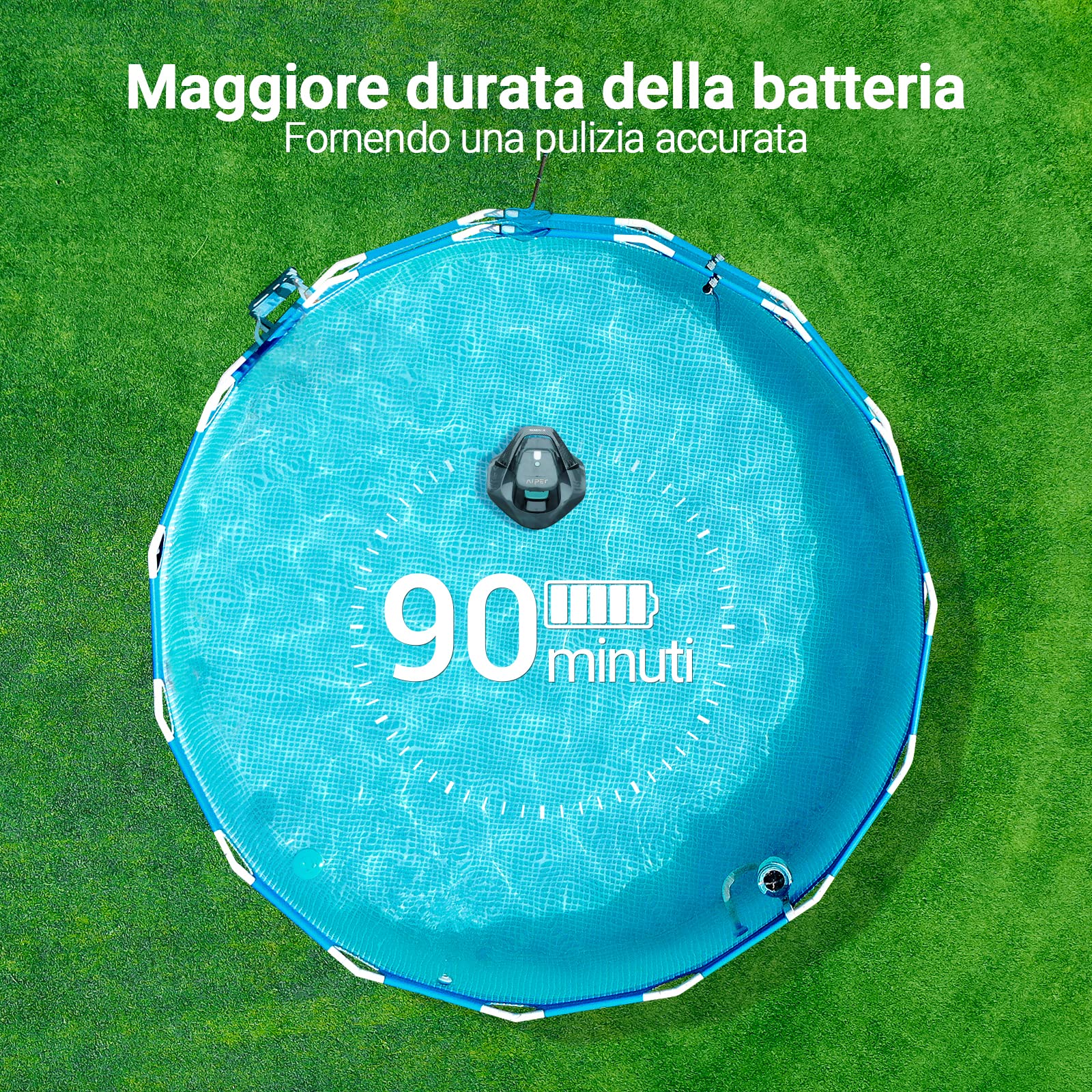 AIPER Seagull SE - Robot Piscina senza Fili, Motore Dual-Drive, Avvio One-Click, AutoParcheggio, Ricarica Veloce, Durata fino 90 min, piscine max 80 m, Gancio Recupero/2x Spazzole/2x Ruote, Grigio