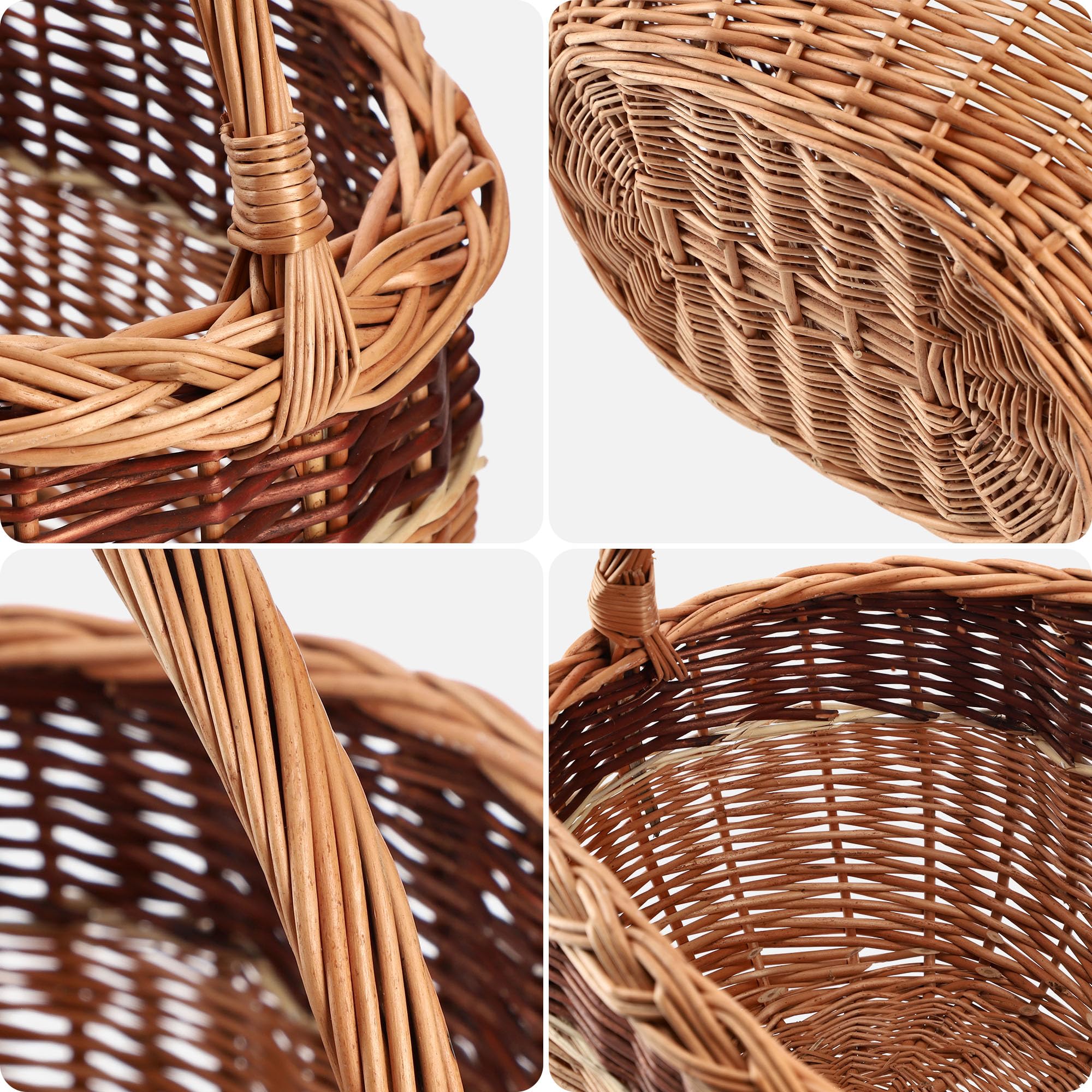 KADAX Panier en Osier Ovale pour Champignons, Shopping, Pique-Nique - Robuste avec Poignée - pour Bouteilles, Jardin et Transport (Mélange, 43 x 30 x)