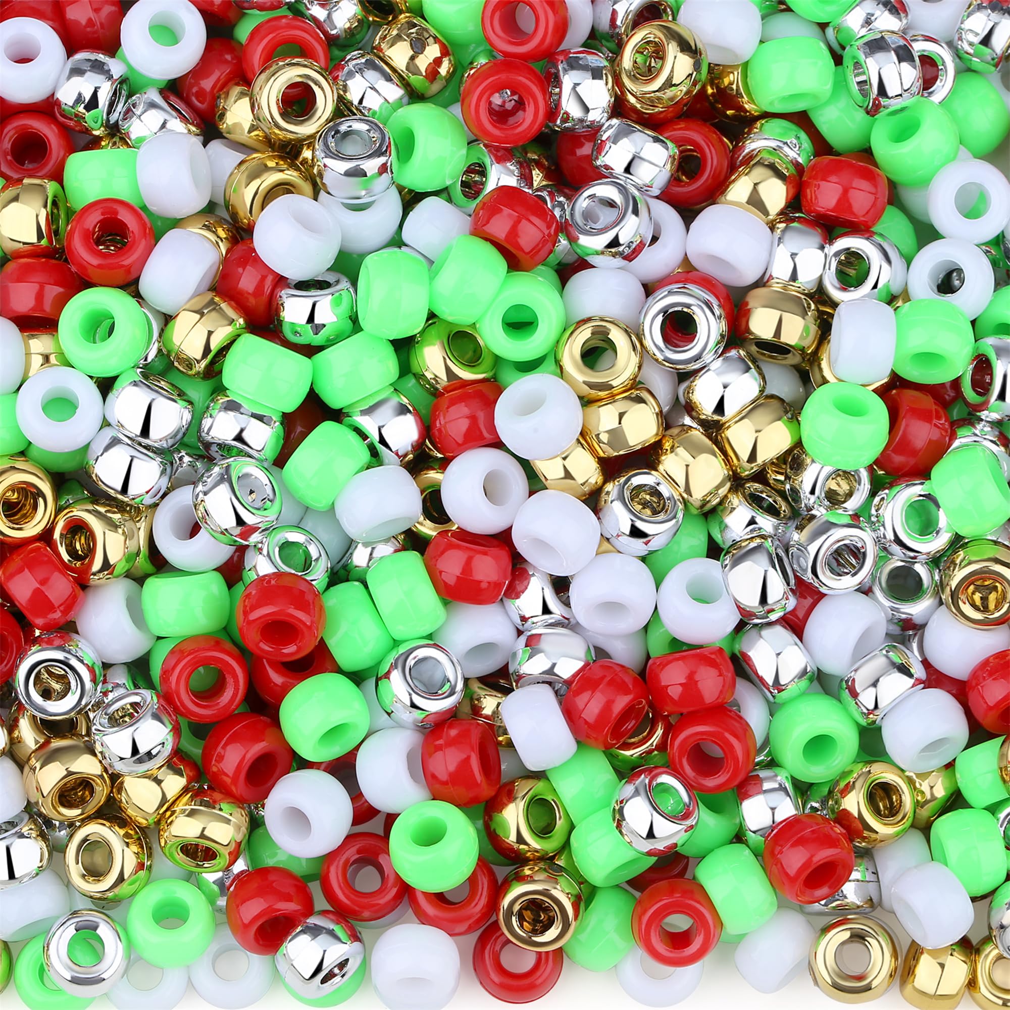 GUJOXILA 1000 Stück Basteln Weihnachten Kinder Weihnachten-Bunt-Mix Pony Perlen mit Zum Auffädeln Große Loch 6x9mm Kandi Beads Perlen Set für Halsketten Schlüsselanhänger