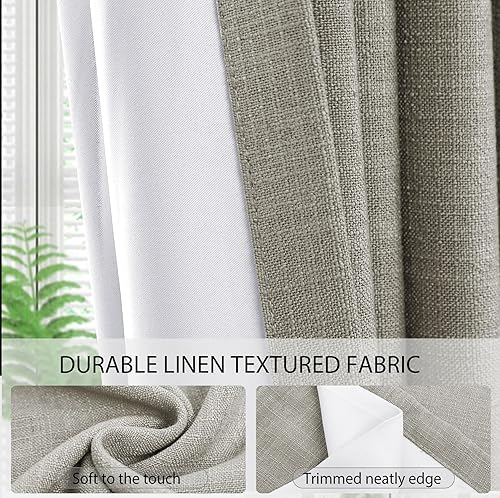 Miniatura 4 de Macochico Cortinas texturizadas de lino antiniebla para sala de estar, paneles de cortina con ojales con forro opaco, tratamiento de ventana de