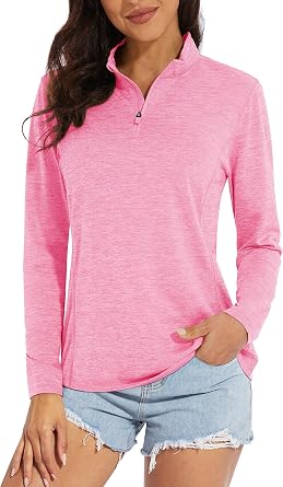 MAGCOMSEN Womens UPF 50+ Sun Shirts Long Sleeve 1/4 Zip Pullover Quick Dry Workout Hiking Tops Running Athletic Shirts
