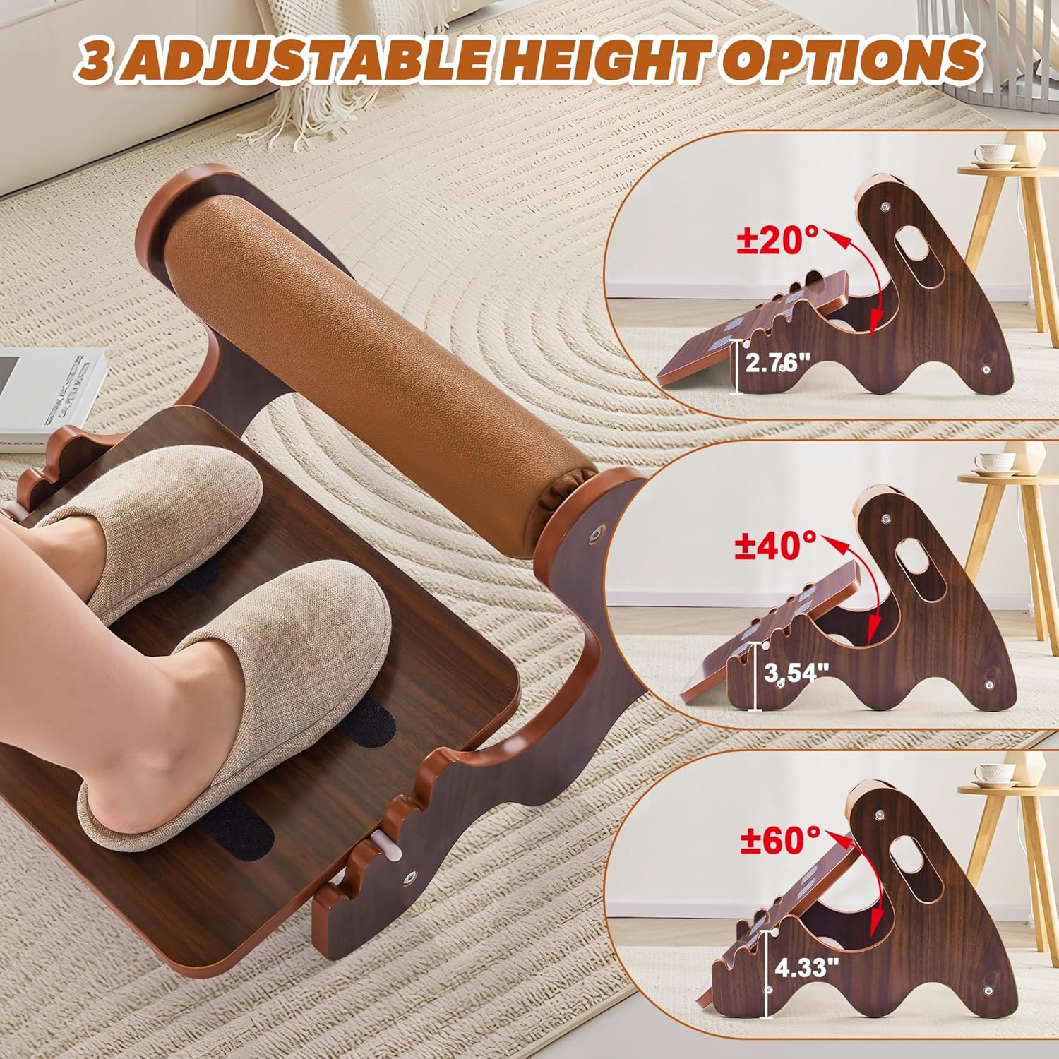 Repose-pieds Réglable à Bascule Sous Le Bureau Avec 3