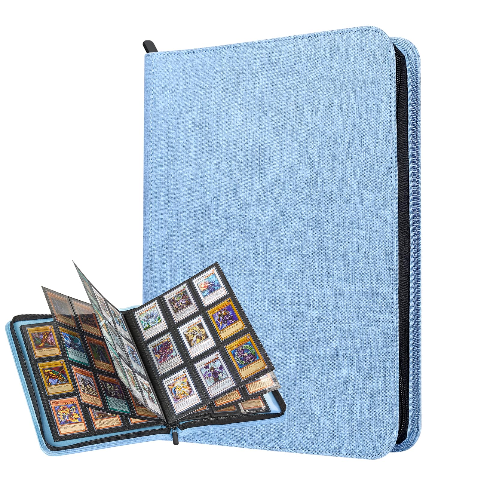 Lictin Raccoglitore carte 504 tasche – 28 pagine Album di carte da collezione con chiusura a zip, taccuino per carte da gioco, libro con copertina in pelle (blu)