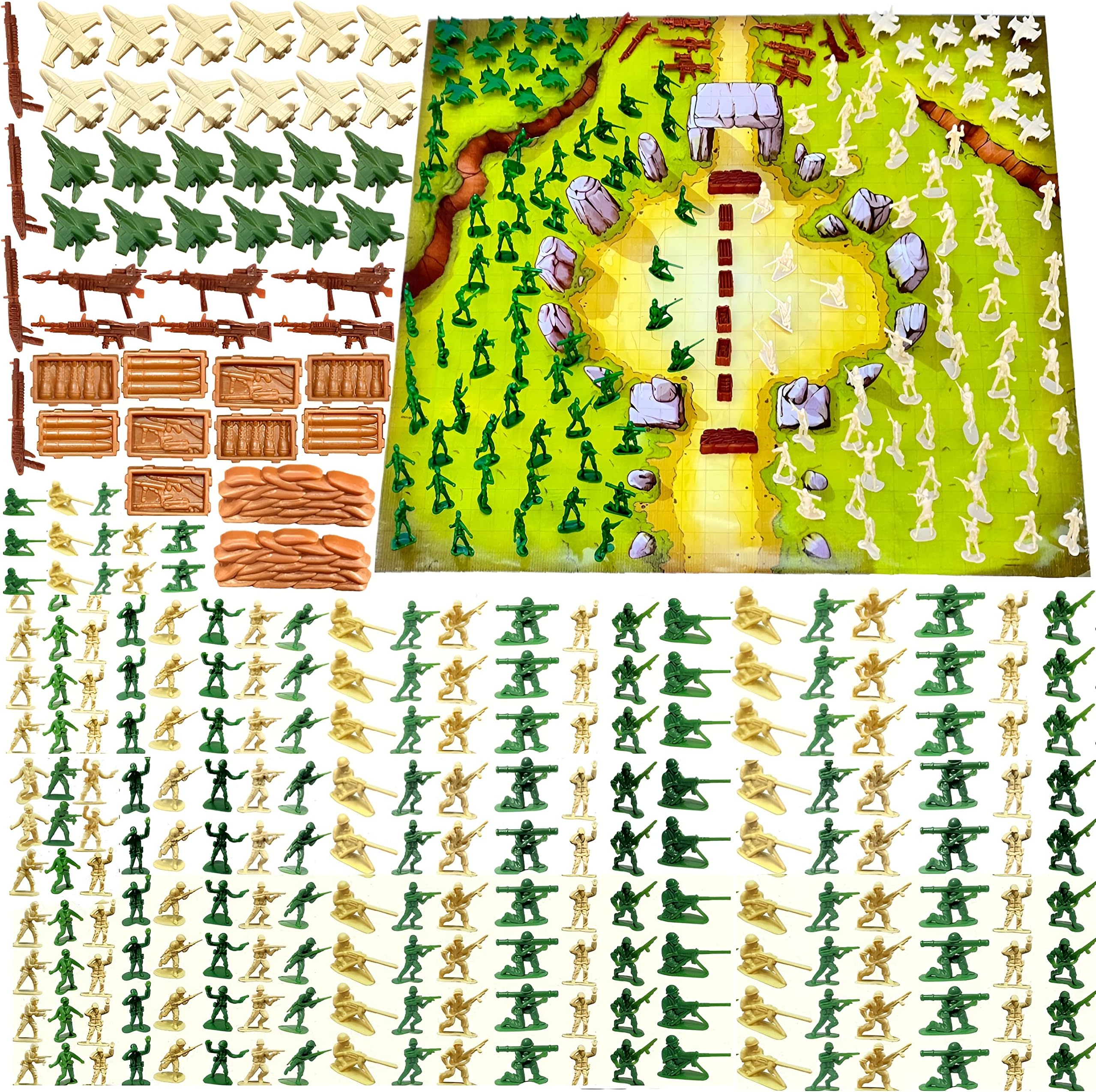 Army Toy Set, Military Figure Set Toy for Kids with 88 Army Men, 20 Fighting Jet, 10 Guns, 6 Small Box, 2 Wall, 2 Flag and 1 Foldable Map (90cm X 90cm)