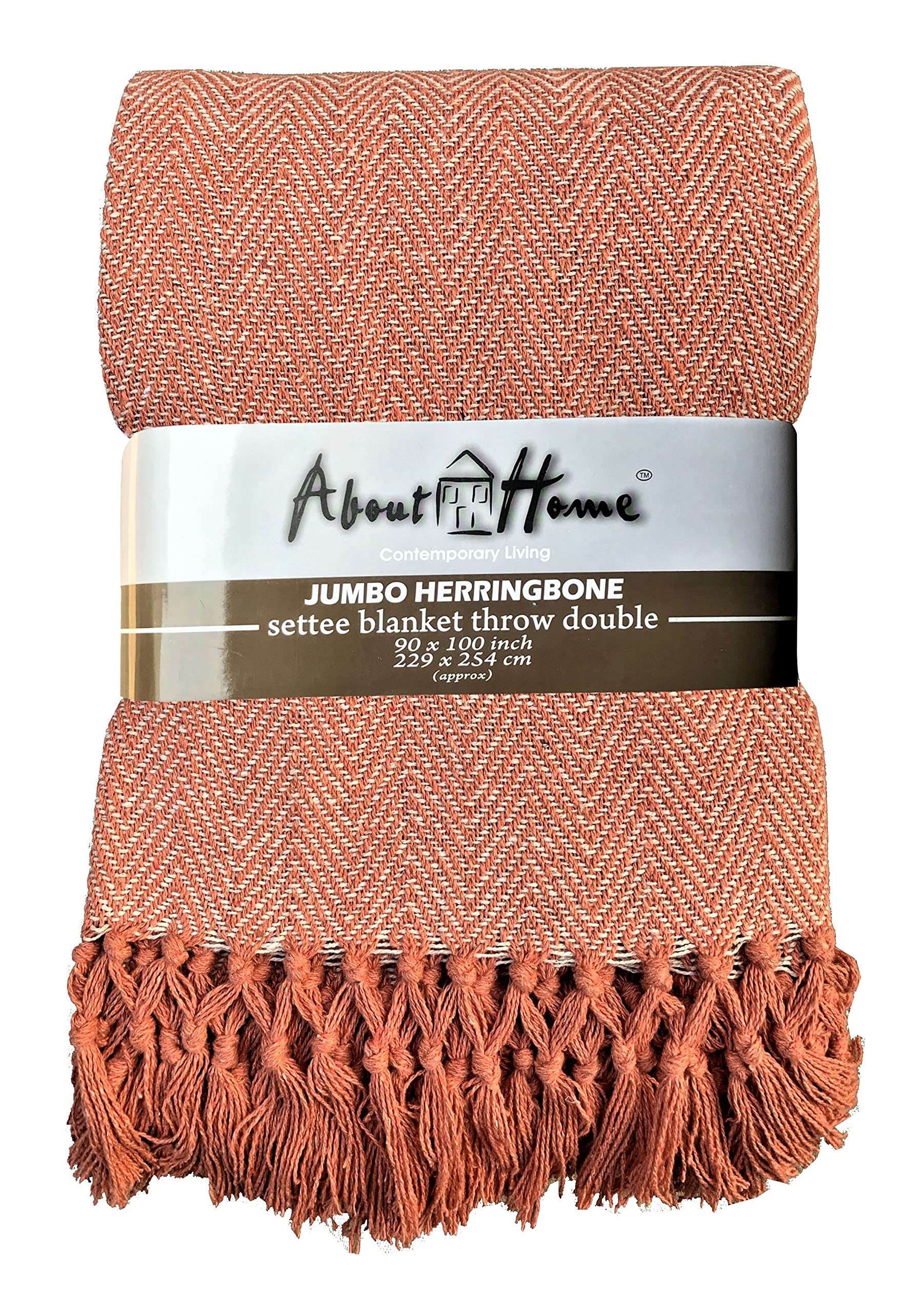 About Home Herringbone Cotton Blanket Throw, Settee Cover (PEACH, 90"x100") โ image 1
