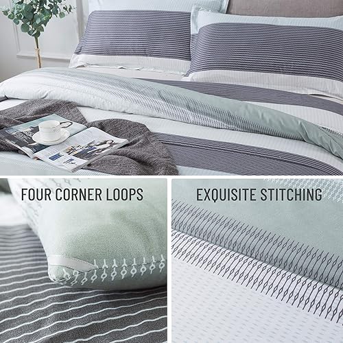 Miniatura 5 de Andency - Juego de edredón de rayas de microfibra suave con bucles en las esquinas