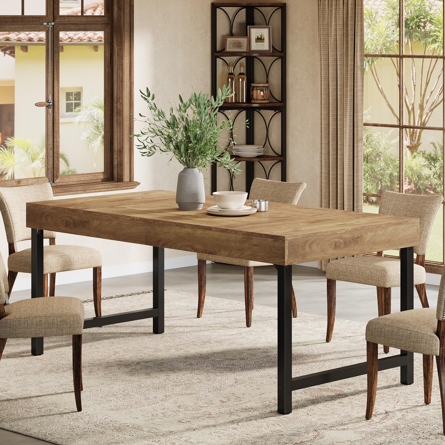 Tribesigns Tavolo da pranzo per 4-6 persone, 140 cm, industriale, rettangolare, con gambe in metallo resistente, per casa, sala da pranzo, piccoli spazi, marrone rustico