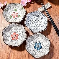 Vista 3 de Juego de 8 platos de salsa de soja de estilo japonés, platos de inmersión de flores de ciruela, para sushi de bola de masa (8)