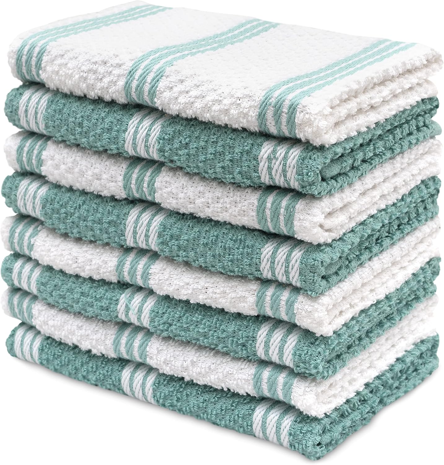 DAILY HOME ESSENTIALS - 8 Pack Cotton Terry Dish Cloth Set (12 x 12 inch - Aqua, Ribbed Design) Super Soft, Highly Absorbent Perfect for Drying Dishes, Rags, Utensils, Glassware, Washcloth.