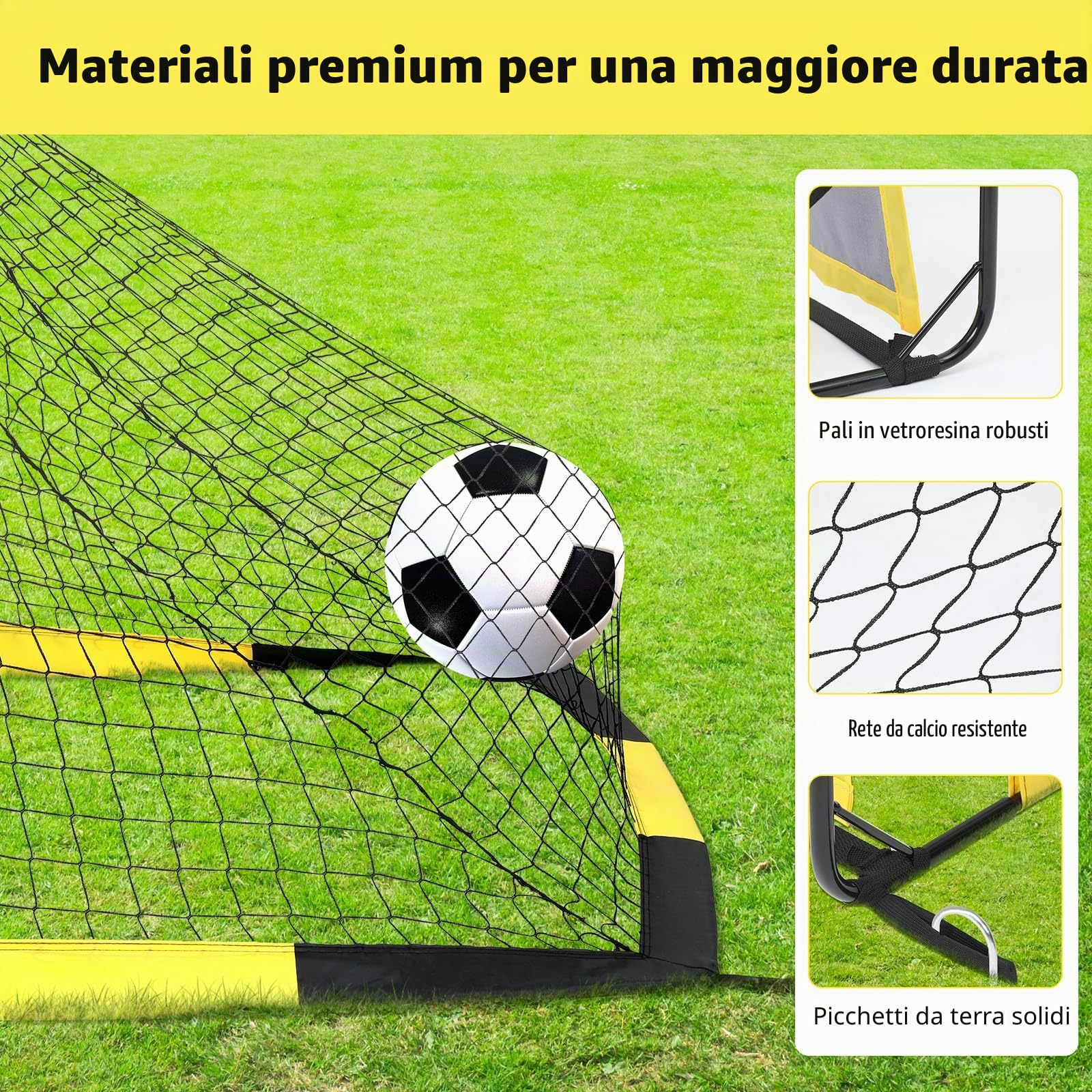 MoKo Porte da calcio per cortile, rete pop-up di grandi dimensioni con pannello bersaglio, attrezzatura portatile per allenamento da calcio per bambini, gioco sportivo all'aperto