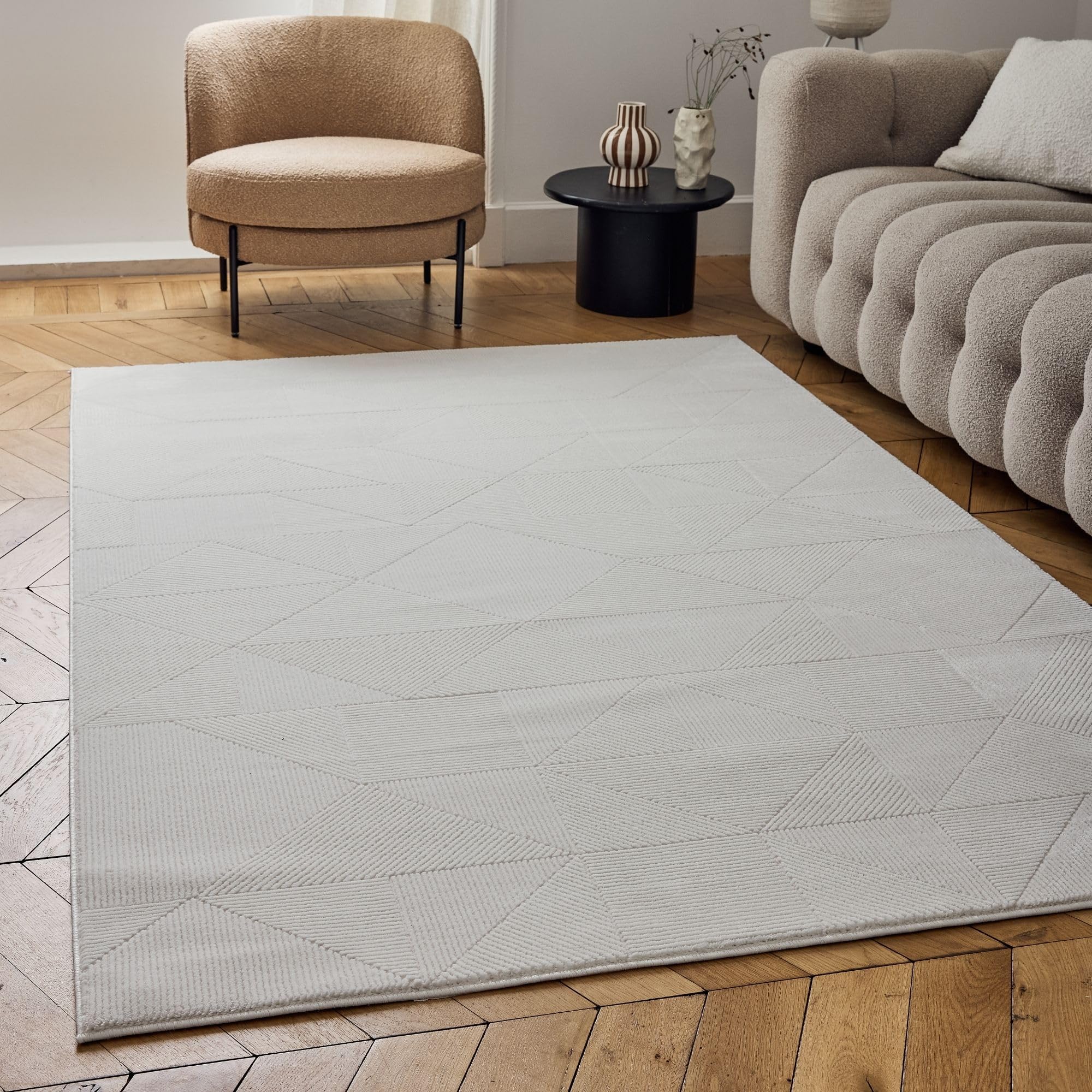 THE RUGS Carmel Modern Area Rug - Stain-Resistant, Non-Shedding, Durable Rugs for Living Room and Bedroom [ Abstract Cream, 120x170 cm ]