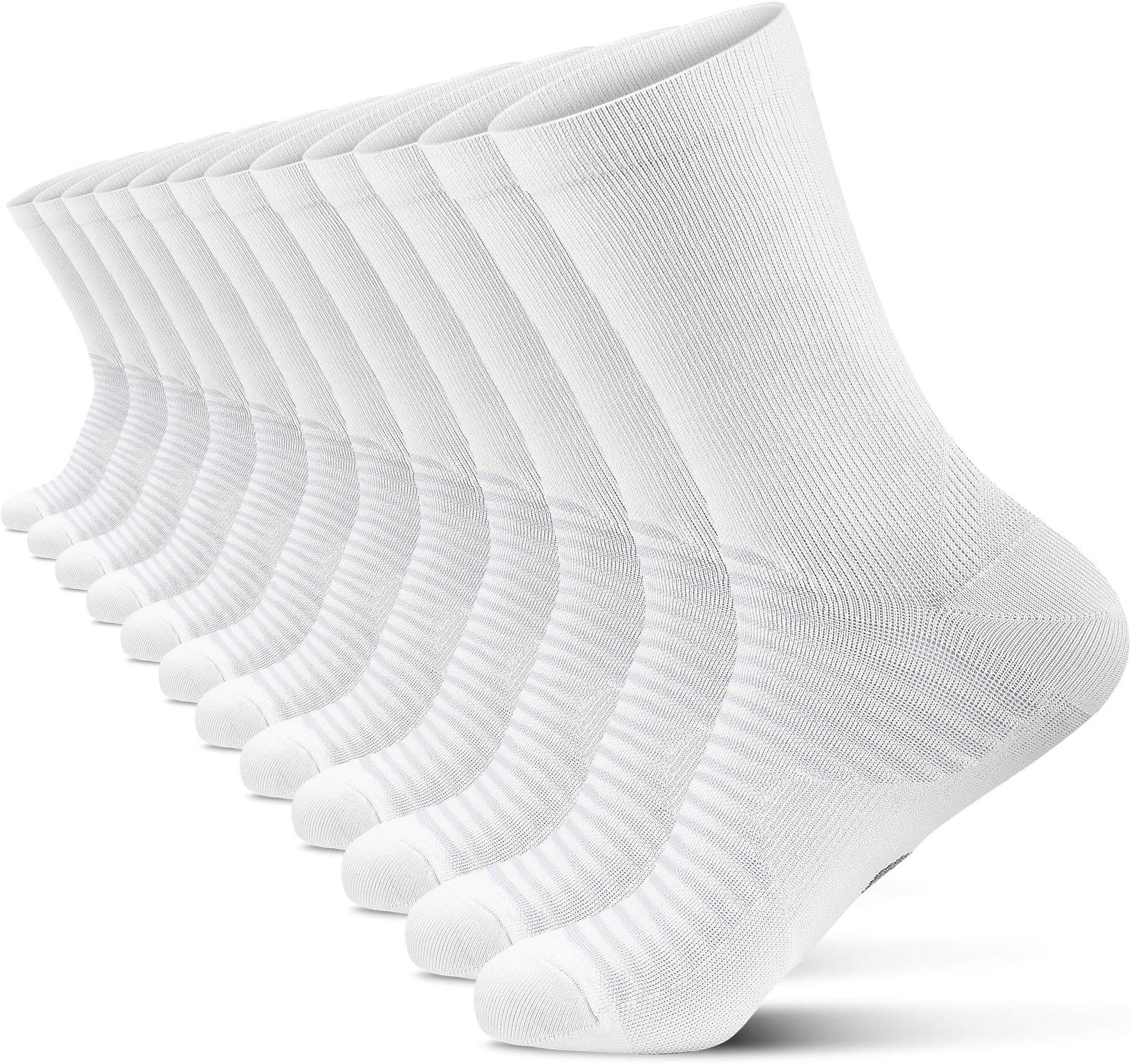 PAPLUSCompression Athletic Crew Gym Socks (6 Pairs) for Men & Women, White, L-XL