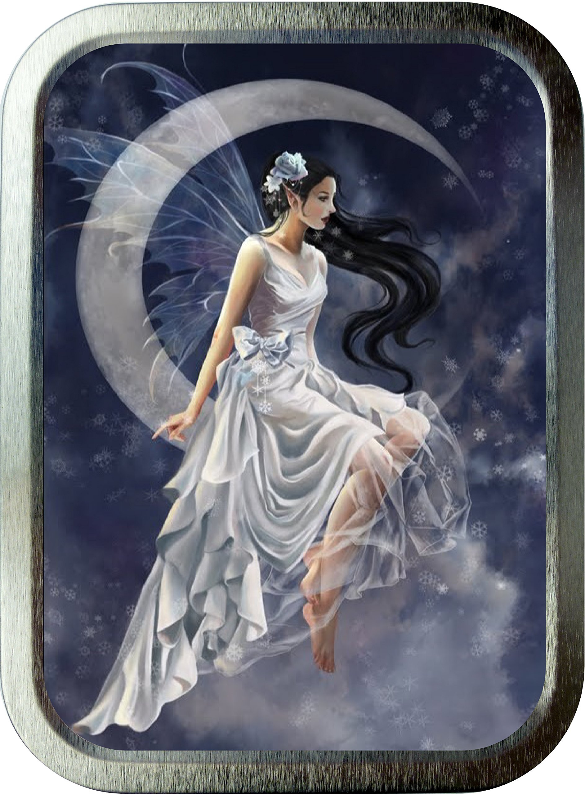 FAIRY MOON 2oz SILVER TOBACCO TIN,GIFT BOX
