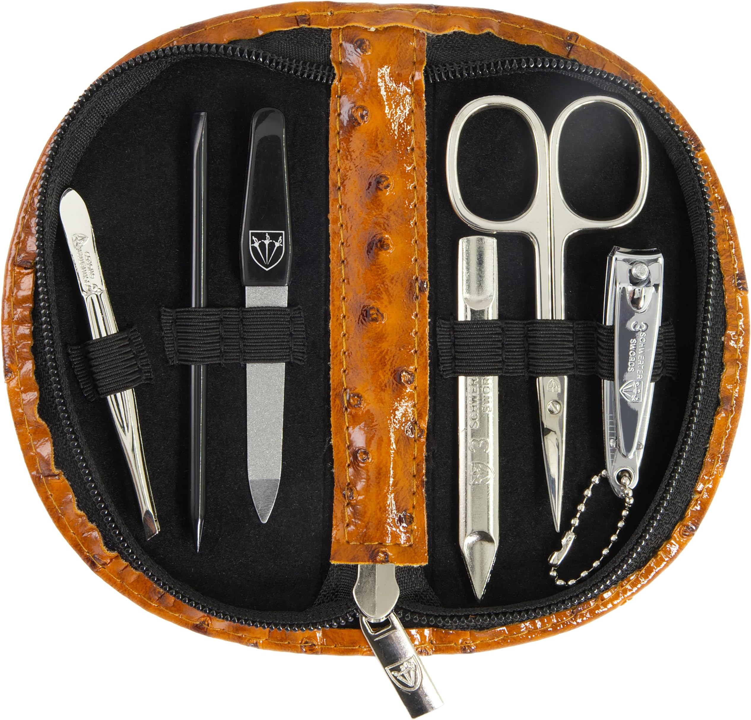 brand quality 5 piece manicure pedicure grooming kit set for professional finger & toe nail care scissors clipper fashion leather case in gift box, Made by 3 Swords (0928)