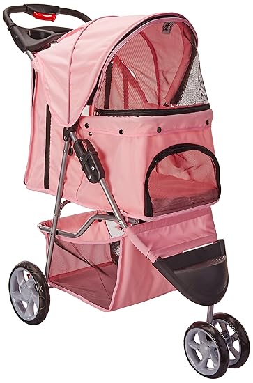 OxGord 3 Wheeler Elite Jogger Pet Stroller Cat/Dog Easy Walk Folding Travel Carrier, Rose Wine