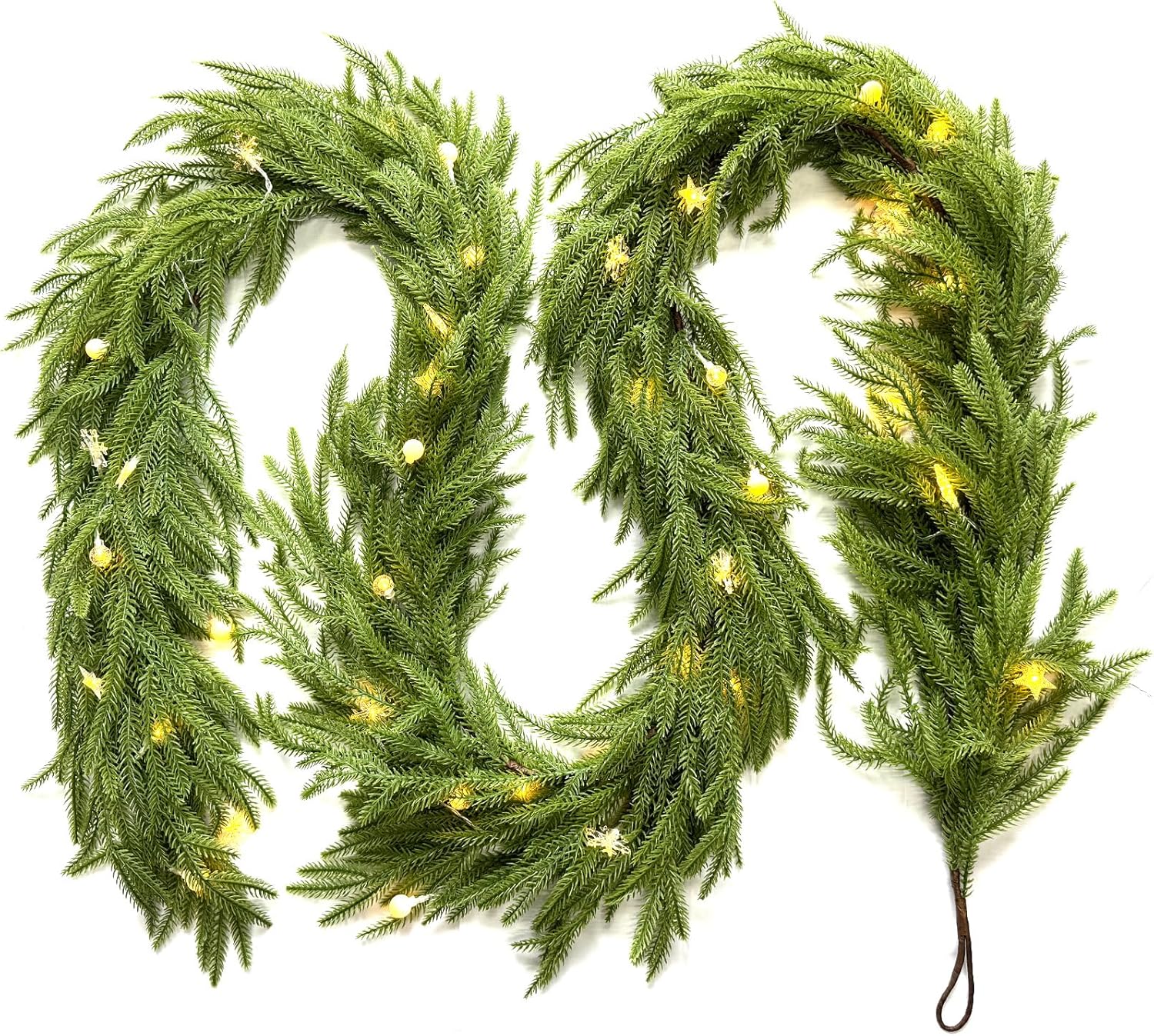 12FT(2 * 6FT) Christmas Garland with LED Lights - Artificial Norfolk Pine, Flexible & Pre-Lit Holiday Décor for Indoor & Outdoor Use, Perfect for Mantel, Staircase, Front Door 2pcs 6 FT