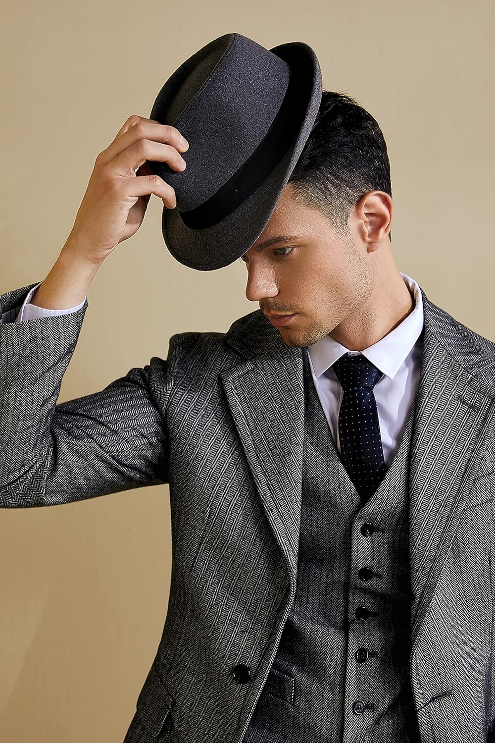 BABEYOND Straw Trilby Fedora Hat for Men-1920s Felt Panama Hat Short Brim Summer Cap with Ribbon - Image 3