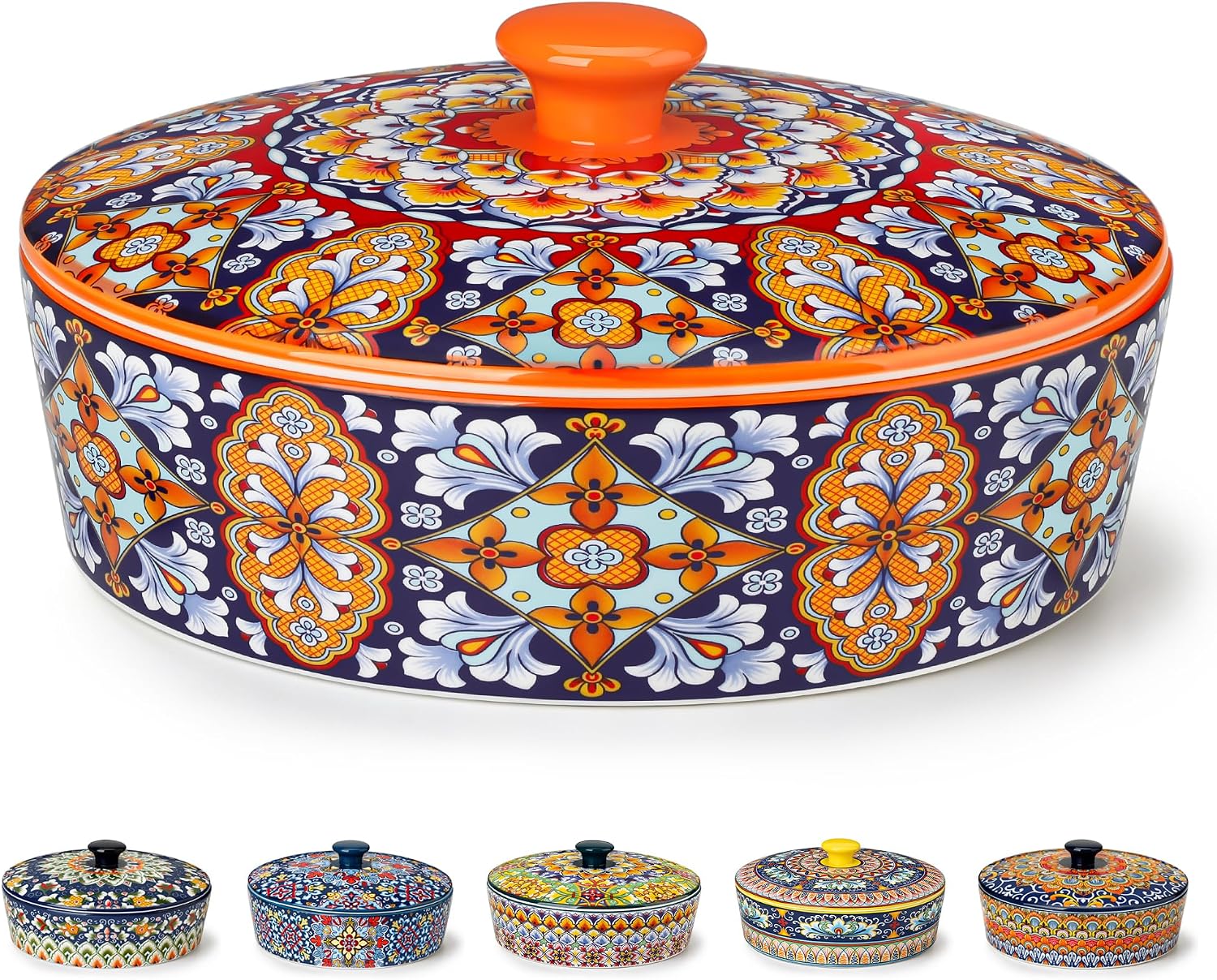 vancasso SIMI 9 Inch Ceramic Tortilla Warmer with Lid, Boho Tortilla Holder
