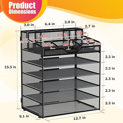 Miniatura 3 de Docnest Organizador de escritorio de malla de 6 niveles para suministros de oficina de papel, bandeja multifuncional para cartas con 5