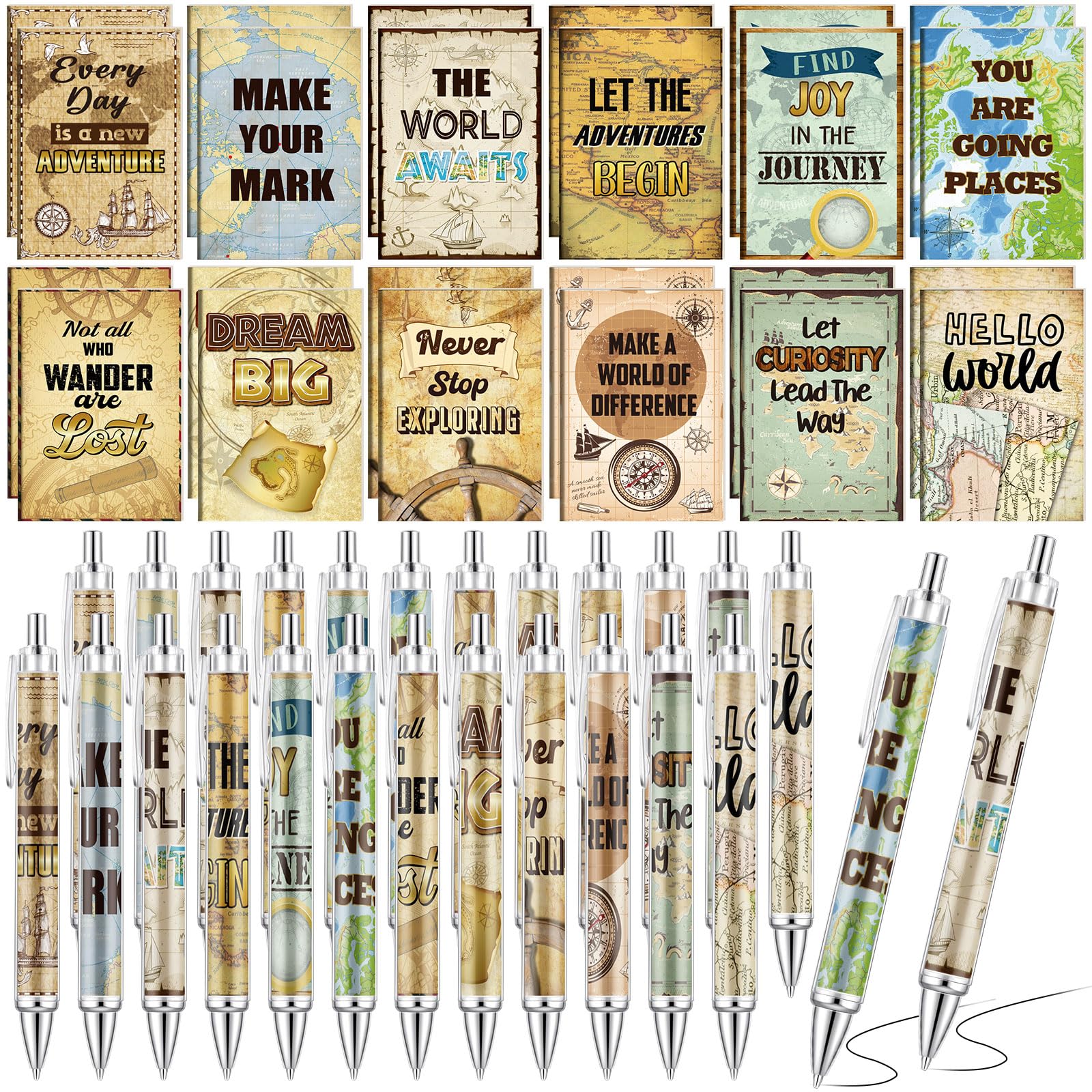 Eersida 48 Pcs Travel The Map Mini Notepad and Pen Set