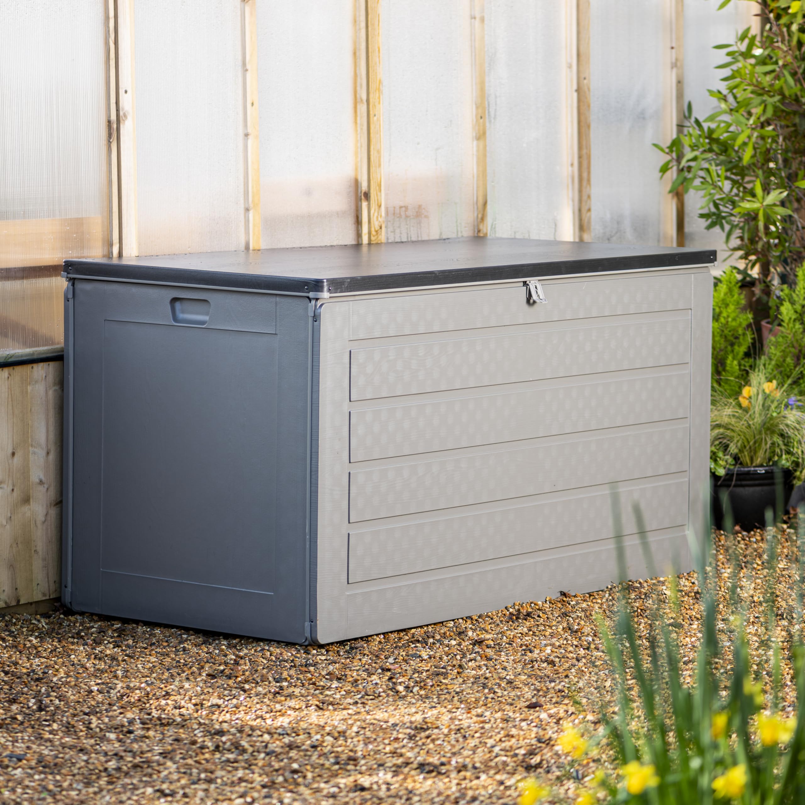Garden Gear Grey Lockable Storage Patio Box with Sit-on Lid Weatherproof Polypropylene Secure Outdoor Seating (680 Litre) — view 3