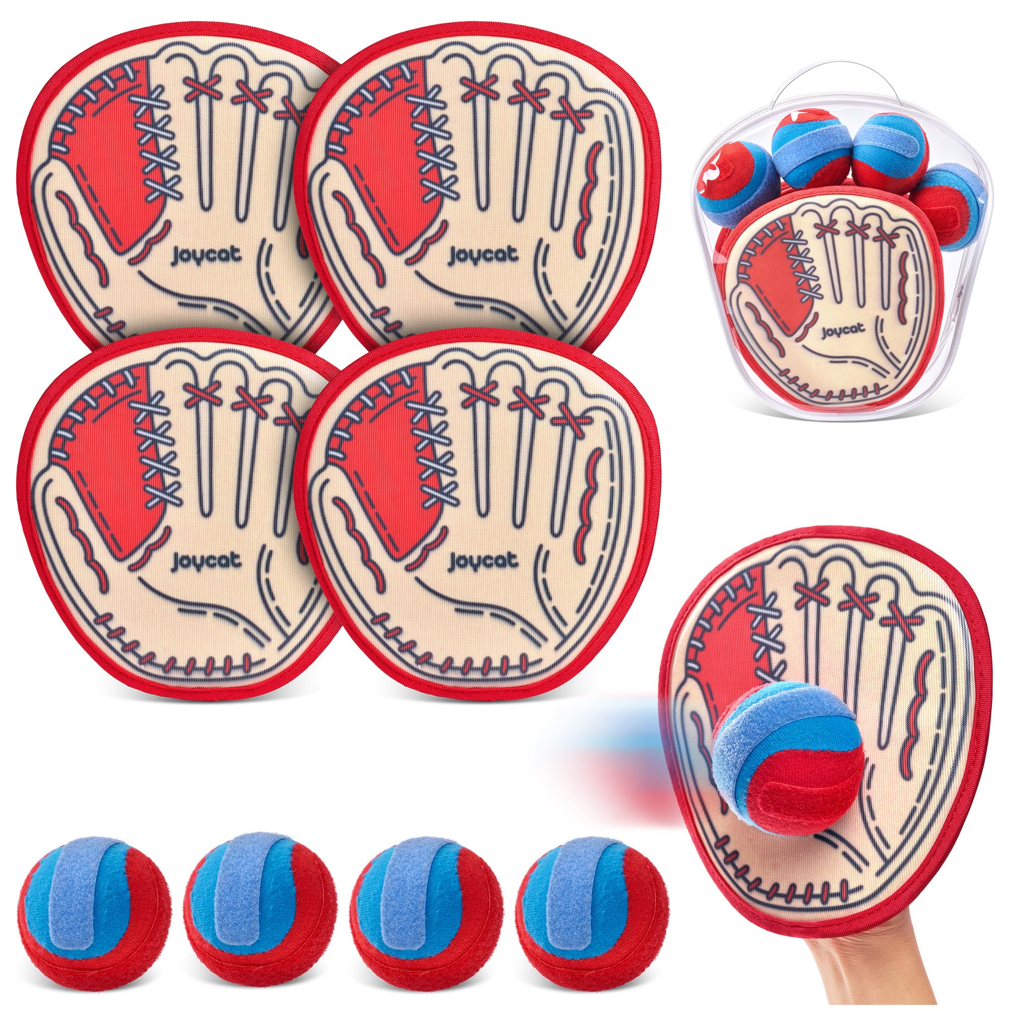 JoyCat Toss and Catch Ball Game Set,Toddler Baseball Glove Sticky Mitt，Yard Games Beach Toys,Paddle Ball Family Backyard Games,Outdoor Game for Kids 3 4 5 6 7 8-12 (Baseball Glove (Yellow, 4)