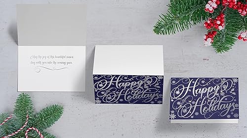 Miniatura 6 de Better Office Products Paquete de 50 tarjetas navideñas con detalles de lámina plateada, 5 x 7 pulgadas, alto brillo, saludo interior, con 50
