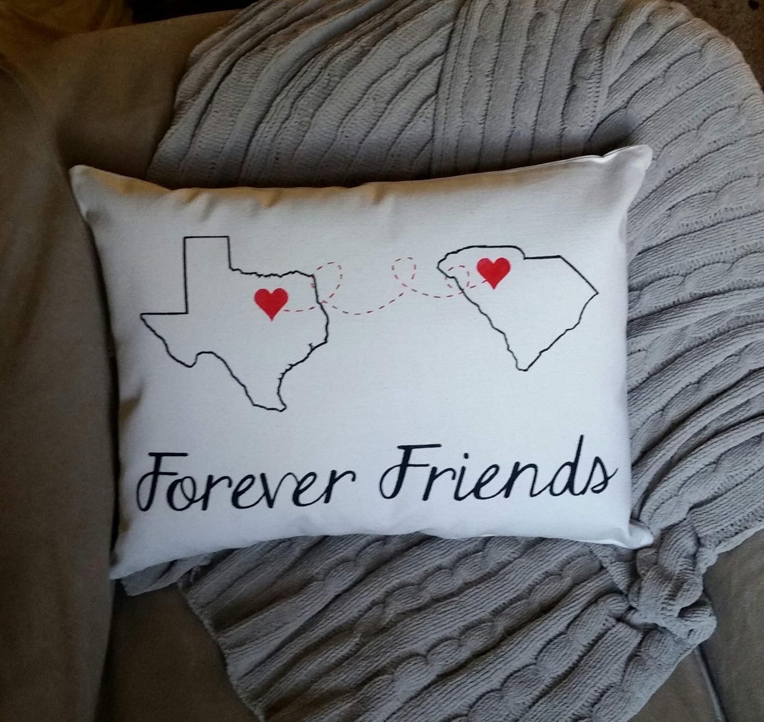 Best Friends State to State Pillow - Long Distance Friendship Gift - Birthday Gift for Sister