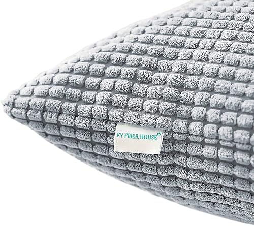 Miniatura 10 de FY FIBER HOUSE Paquete de 2 cómodas fundas de almohada de pana con gránulos de maíz, fundas de almohada cuadradas decorativas suaves para sofá o