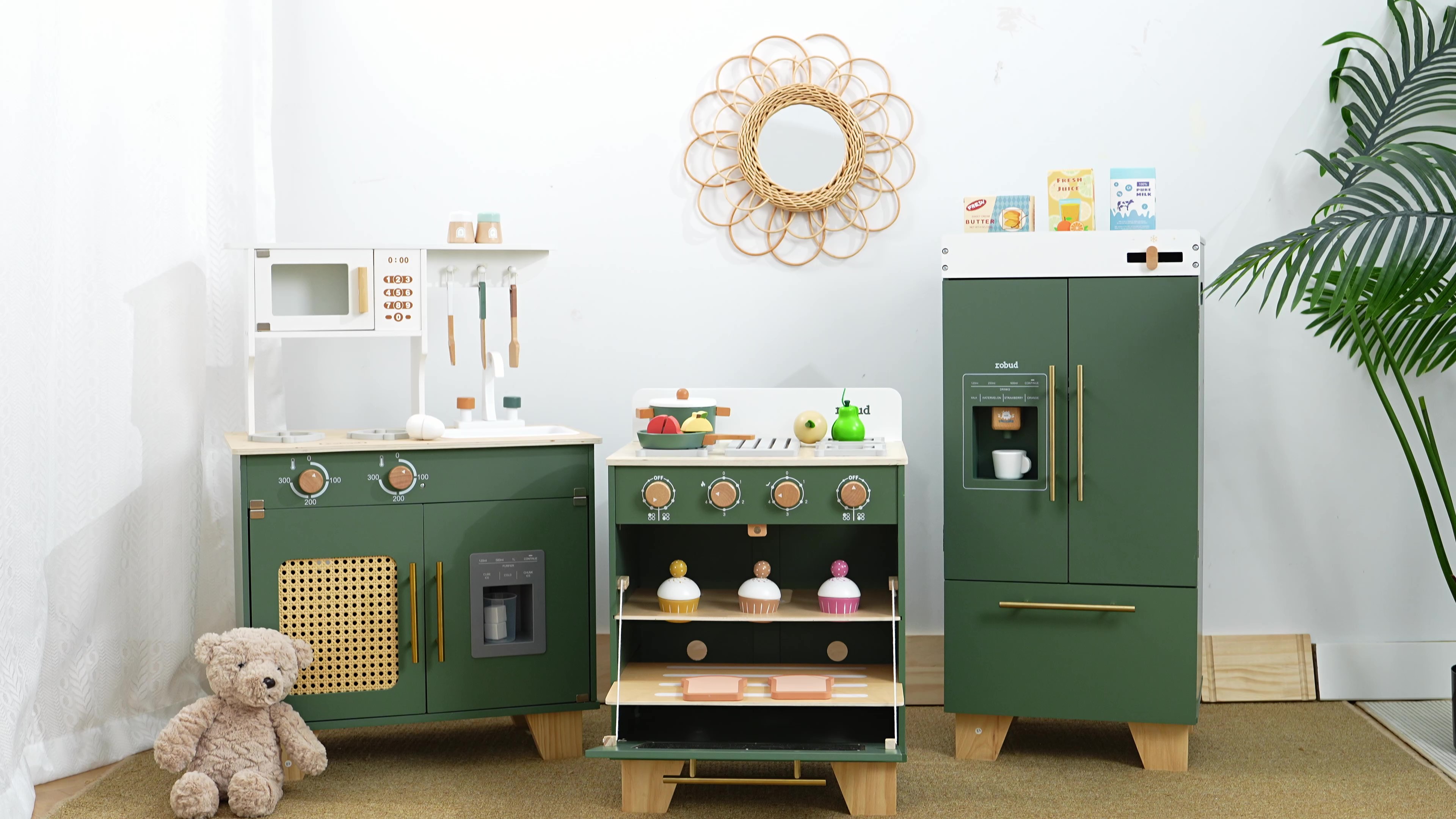 Toy Kitchen ROBUD 3D Wooden Pretend Play Kitchen Playset For